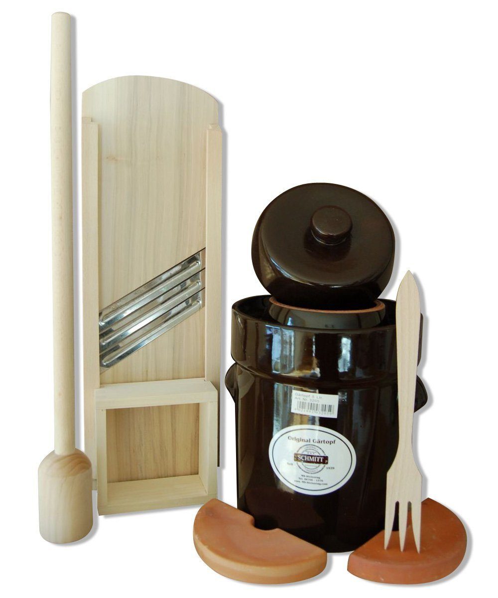 MS-Steinzeug Хранилищаssystem Gärtopf + Krauthobel Stampfer Gabel in den Größen von 5-30 Liter, Gesund ernähren