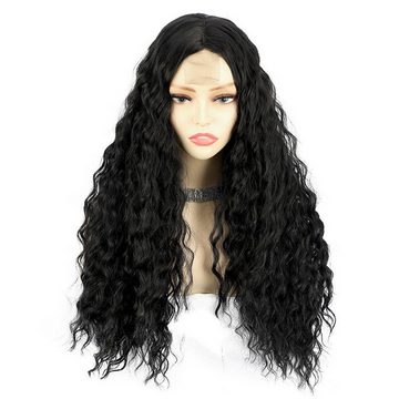 AFAZ New Trading UG Echthaarperücke Spitzenperücke Damen schwarzem flauschigem langem lockigem Haar