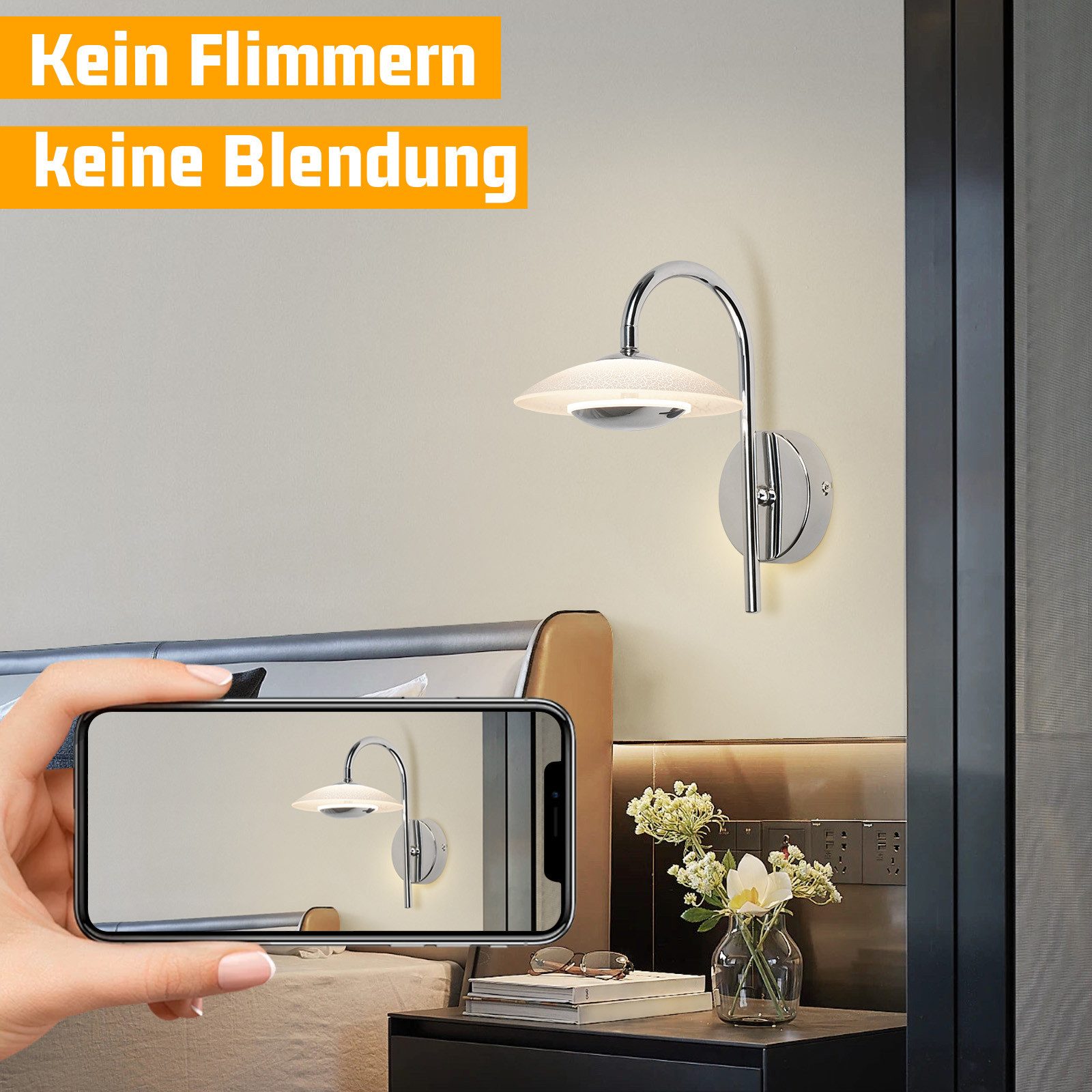 Glitzerlife LED Wandlampe Innen Wandleuchte - Modernes Design Flurlampe 3000K Warmweiß Wandbeleuchtung Chrom Glas Metall Rund Schlafzimmer Beleuchtung Für Hotel_voghion.com