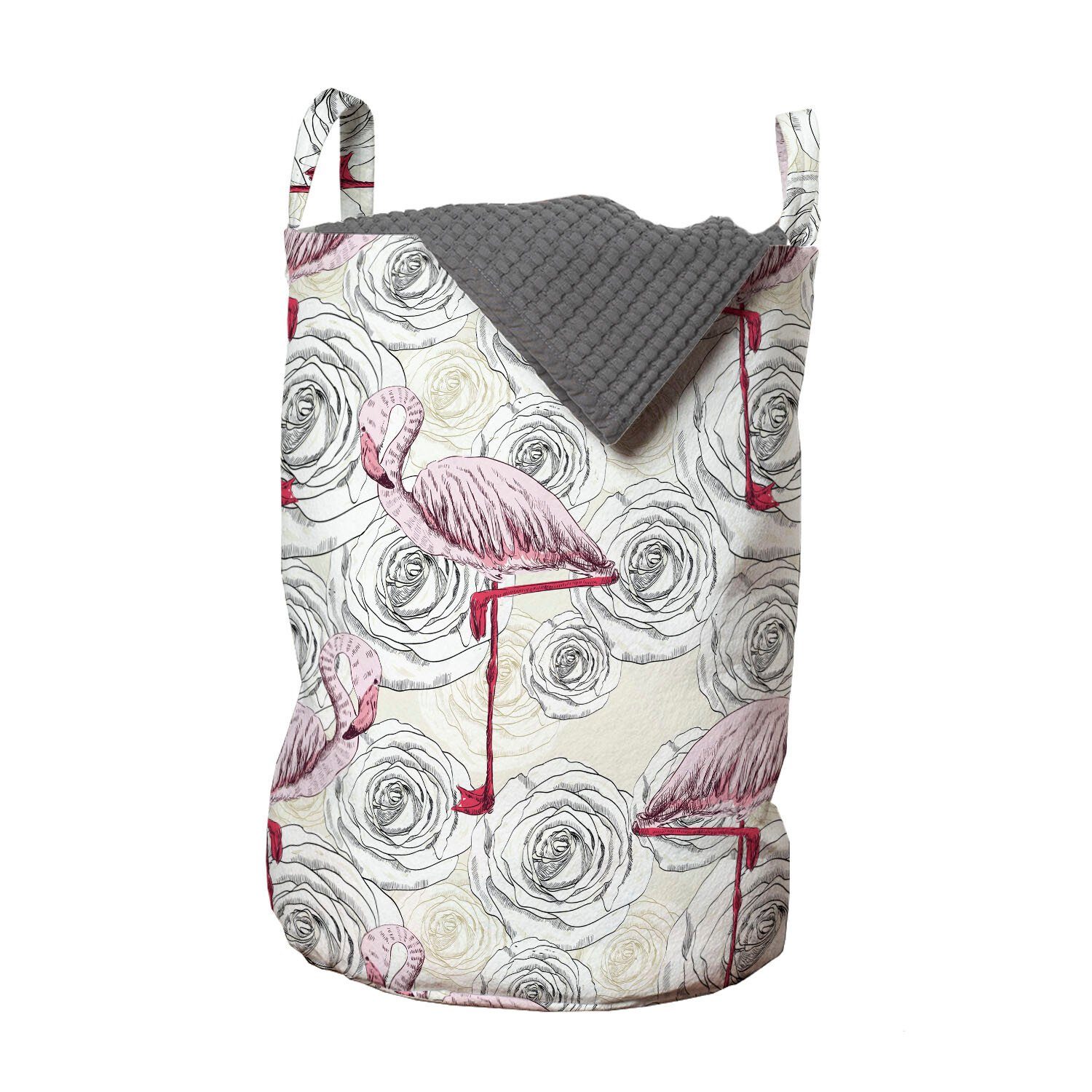 Waschsalons, Abakuhaus Wäschekorb Kordelzugverschluss Blumen und mit für Rosen Griffen Wäschesäckchen Flamingos