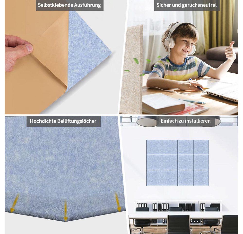 Thumbnail - PFCTART Schallschutzpaneel Polyester-Filz Original Akustik-Absorptionsplatte, (12 Stück 30*30*0.9cm) Mehrfarbig erhältli...