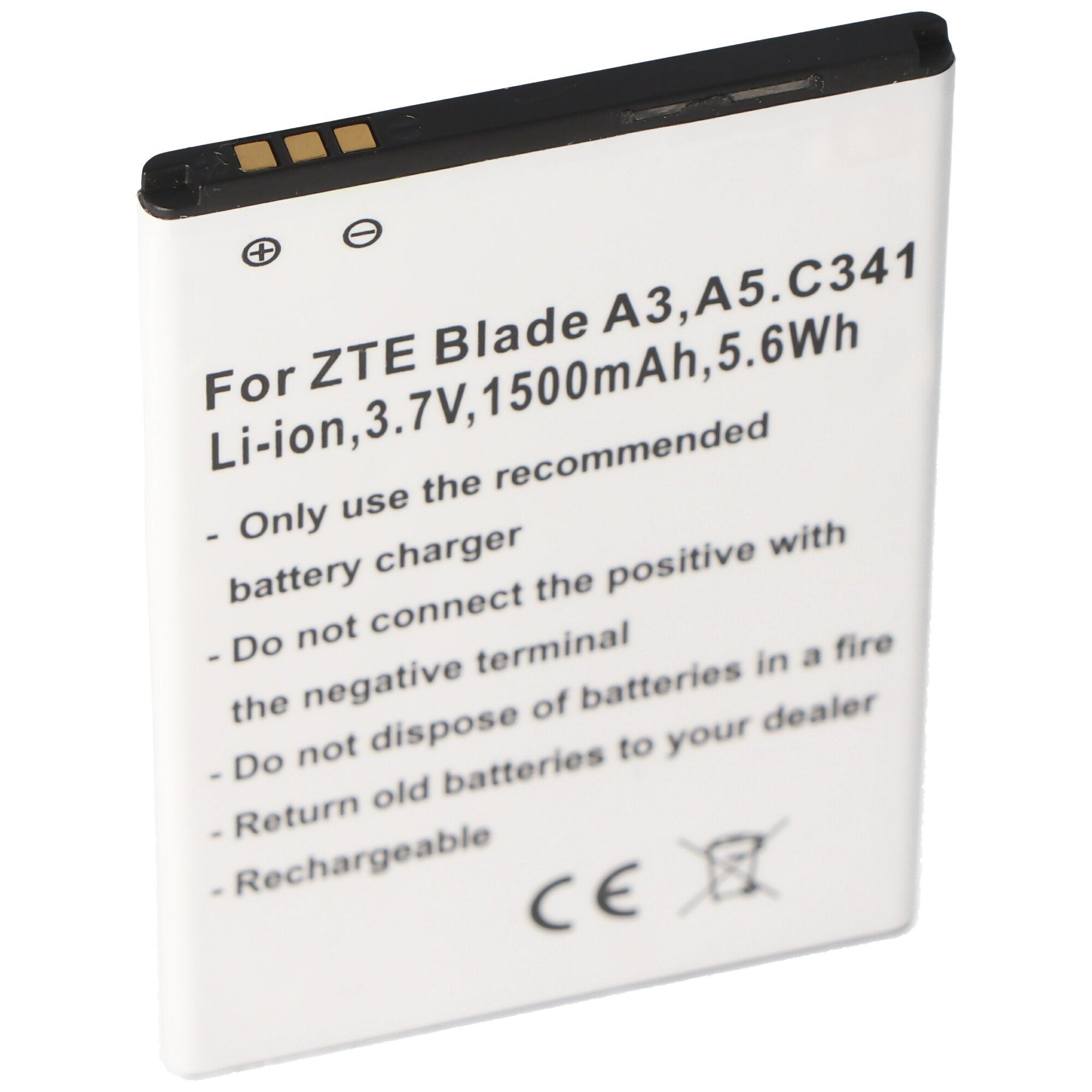 AccuCell Akku passend für ZTE 3,7V, A5, 1500 A3, (3,7 1500mAh, mAh V) Akku Li-Ion, 5,6Wh C341, Blade