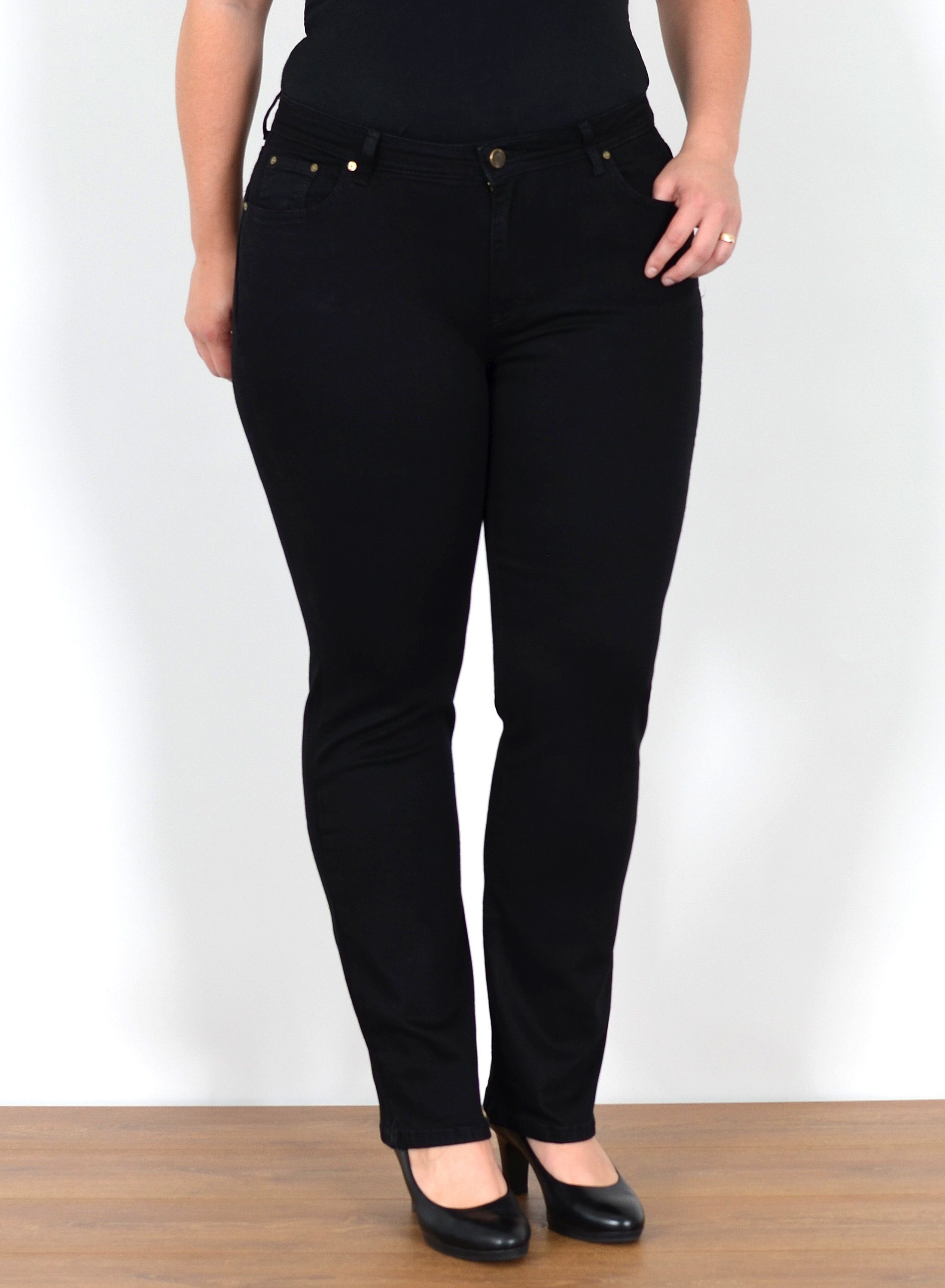 ESRA Straight-Jeans Gerade Schnitt Jeans Damen Hose High Rise bis Große Grö günstig online kaufen
