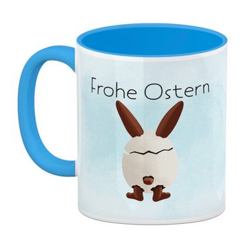 speecheese Tasse Frohe Ostern Kaffeebecher Hellblau mit lustigem Osterhasen in