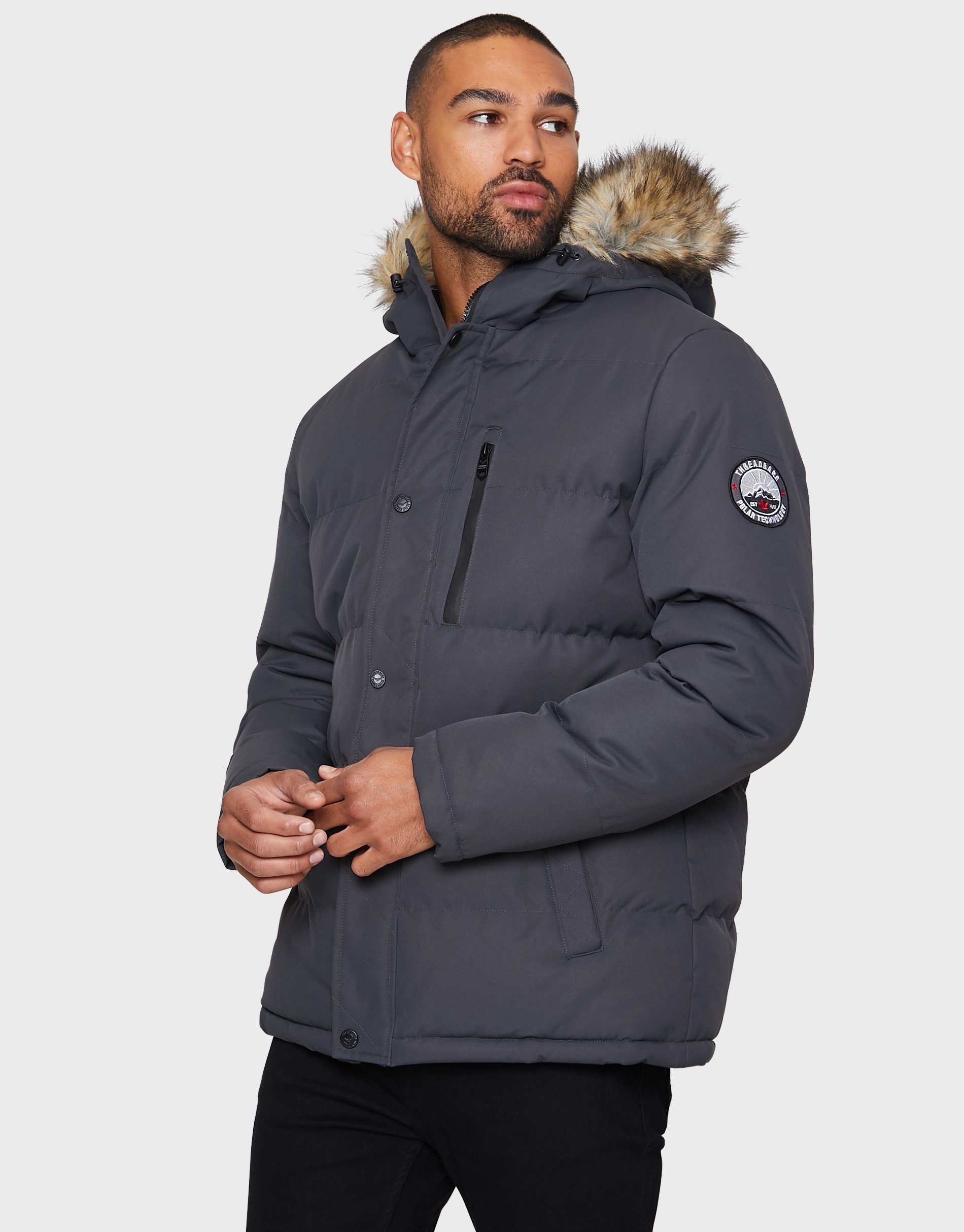 Threadbare Winterjacke THB Jacket Arnwood Padded Global Recycled Standard (GRS) zertifiziert Charcoal- dunkelgrau