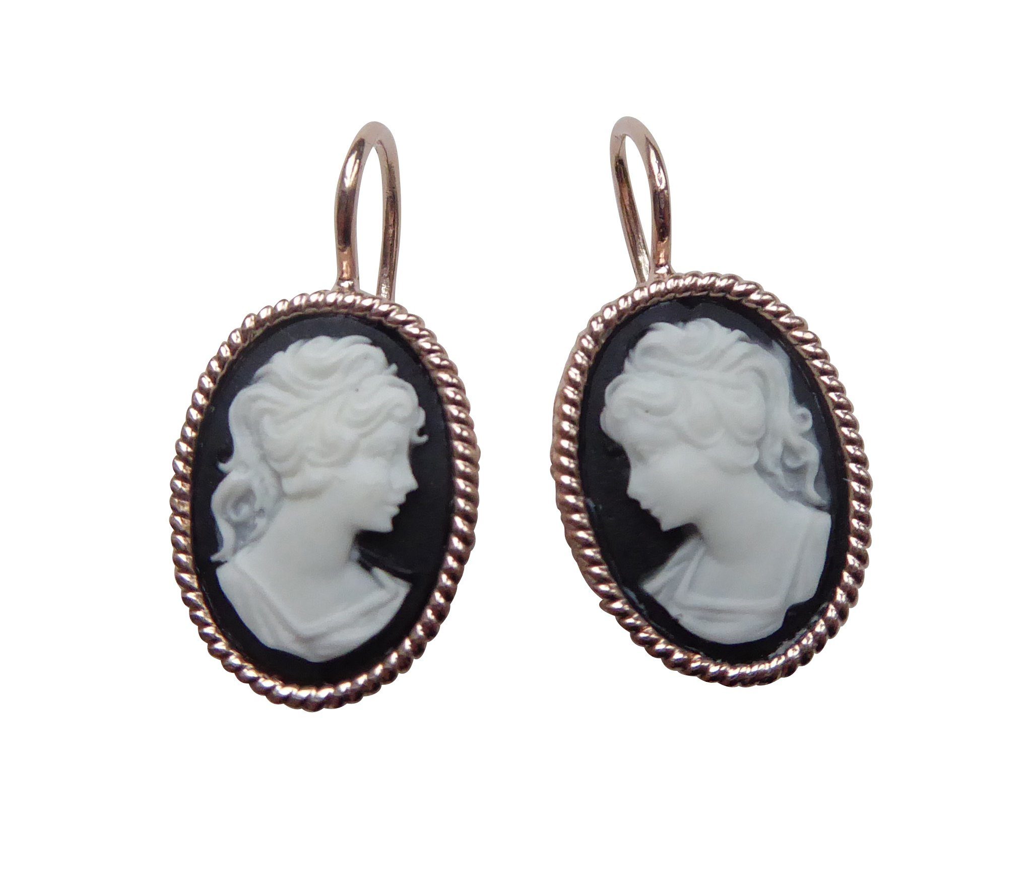 Mugello Paar Серьги Marla schwarze Gemme vergoldet Antik-Style, made in Italy, Sterlingsilber mit 18K Rotvergoldung