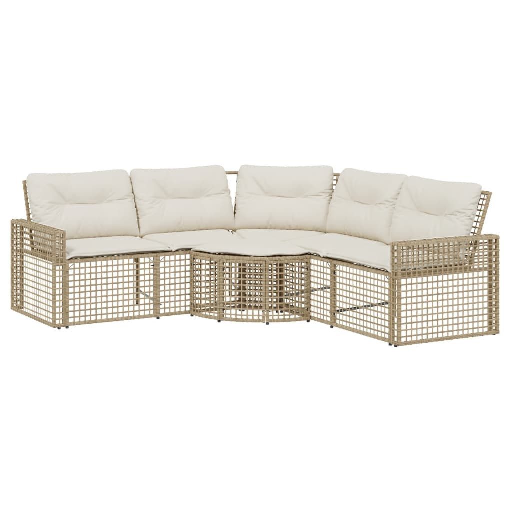 vidaXL Loungesofa Gartensofa in L-Form mit Kissen und Fußbank Beige Poly Rattan, 1 Teile