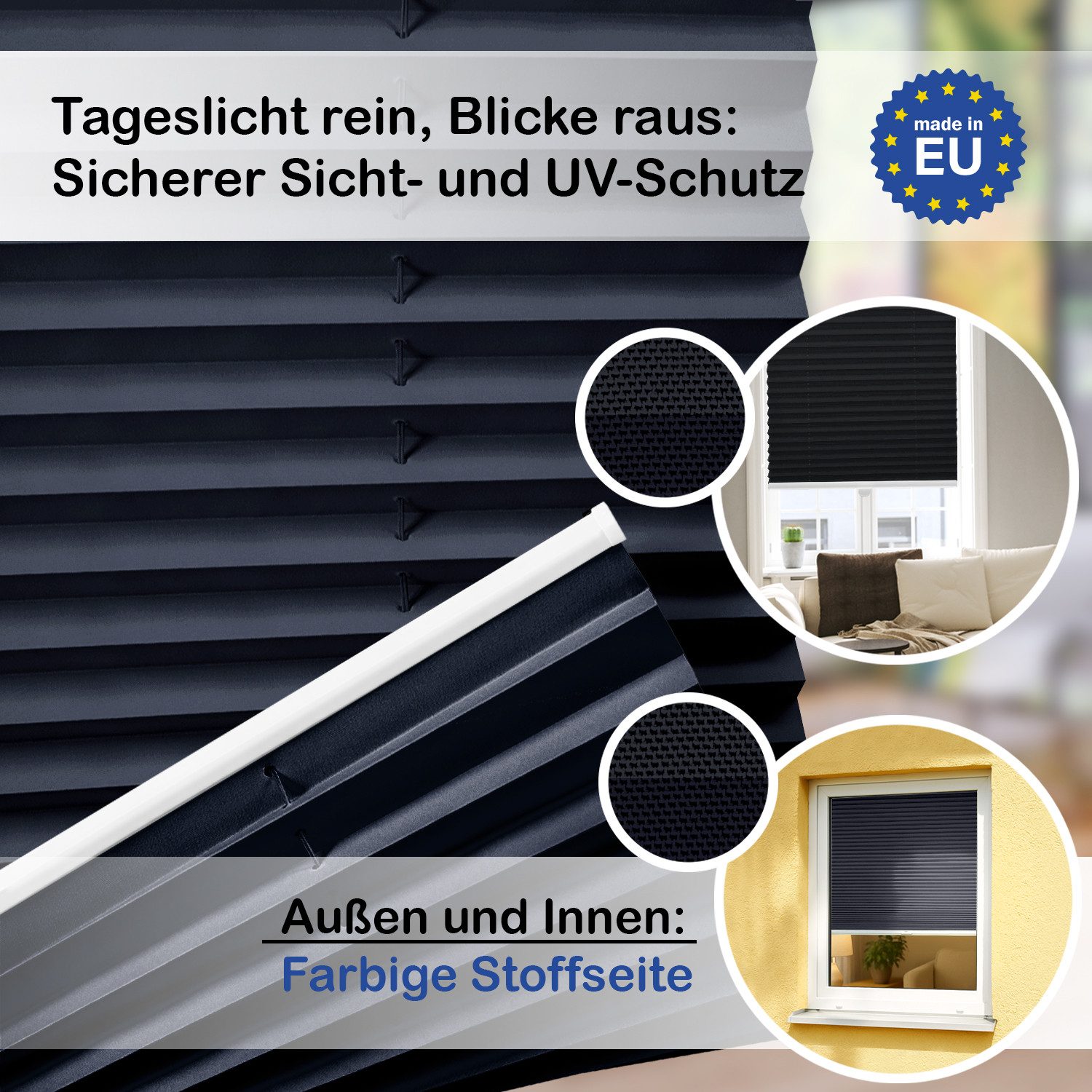 Rikmani Plissee Klemmfix ohne Bohren Schwarz 40x100 cm, blickdicht, Klemmfix, Sichtschutz, Sonnenschutz, einfache Montage, Stufenlos verstellbar