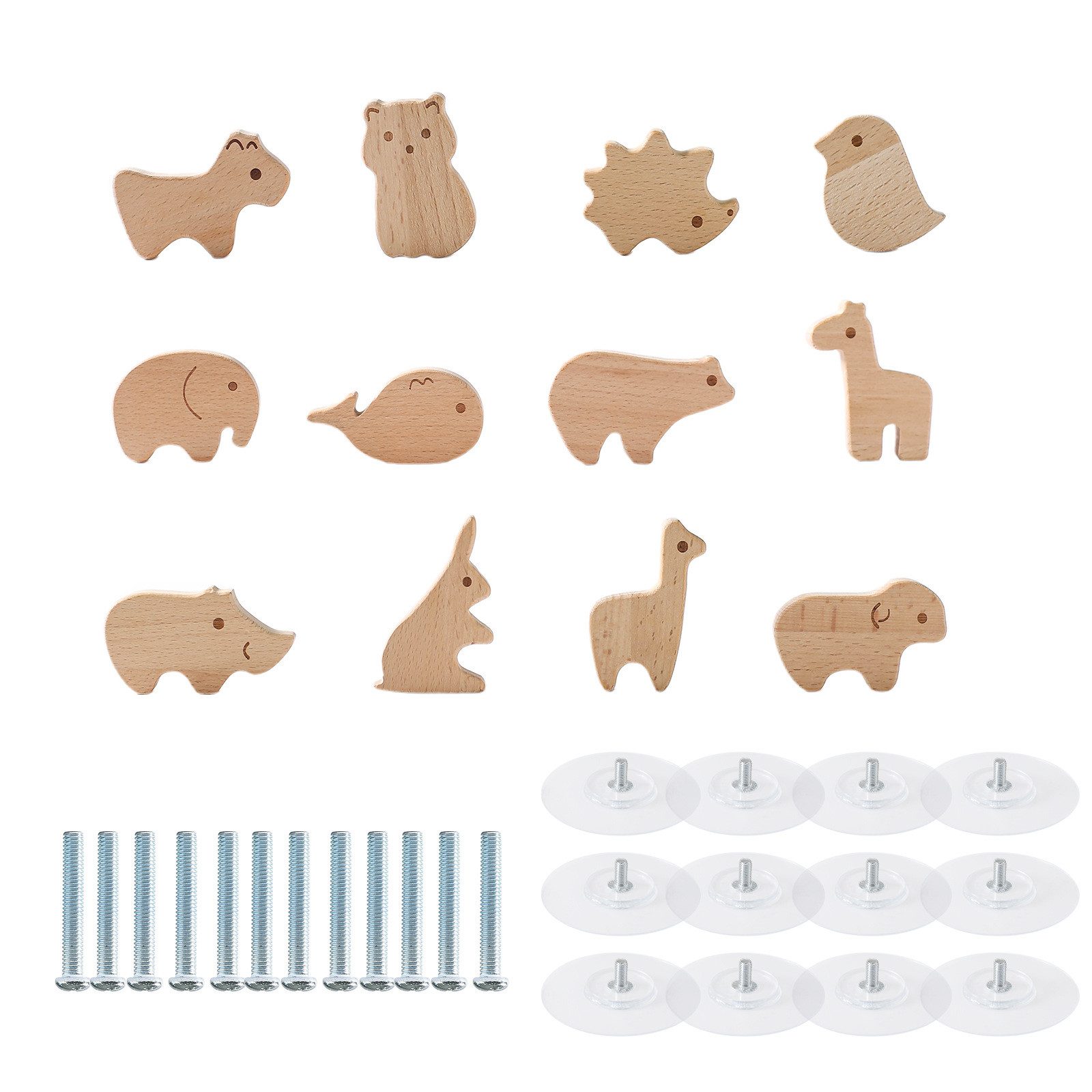 AURIVION Möbelgriff Möbelknöpfe Holz Tierformen 12 Stk., für Schrank & Schublade (Set, 12-St., Robust, einfach zu installieren, vielseitig einsetzbar), Schrankknöpfe Set 12 Stk., Holz Tierdesign inkl. Schrauben
