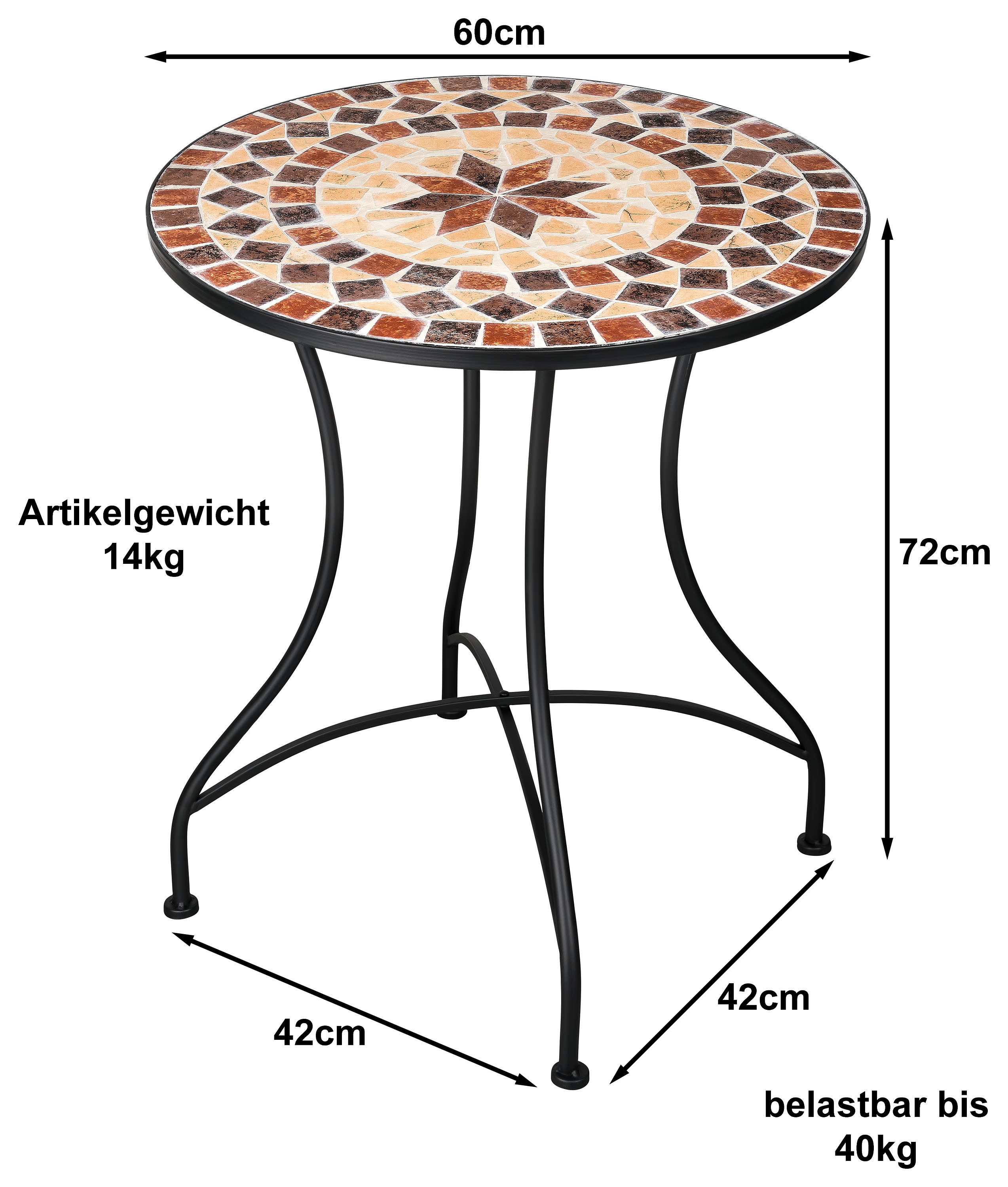 Kamelio Balkonset Mosaik Gartenset 2 Stühle 1 Tisch Mosaiktisch mit Stühlen Garten – Bild 5 von 5