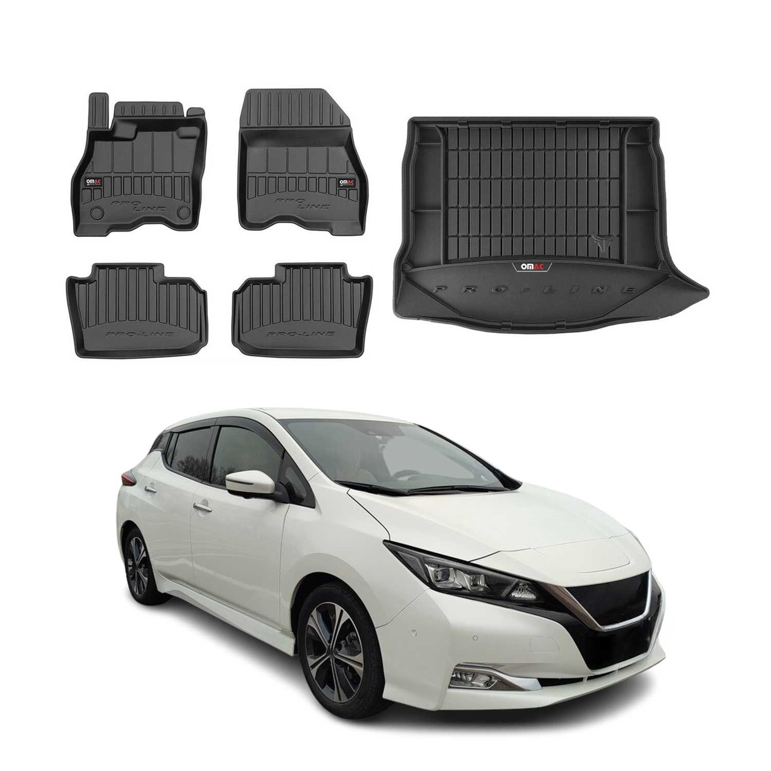 Auto-Fußmatten Kofferraumwanne Set für Nissan Leaf 2017-2025 Gummi Schwarz 5x