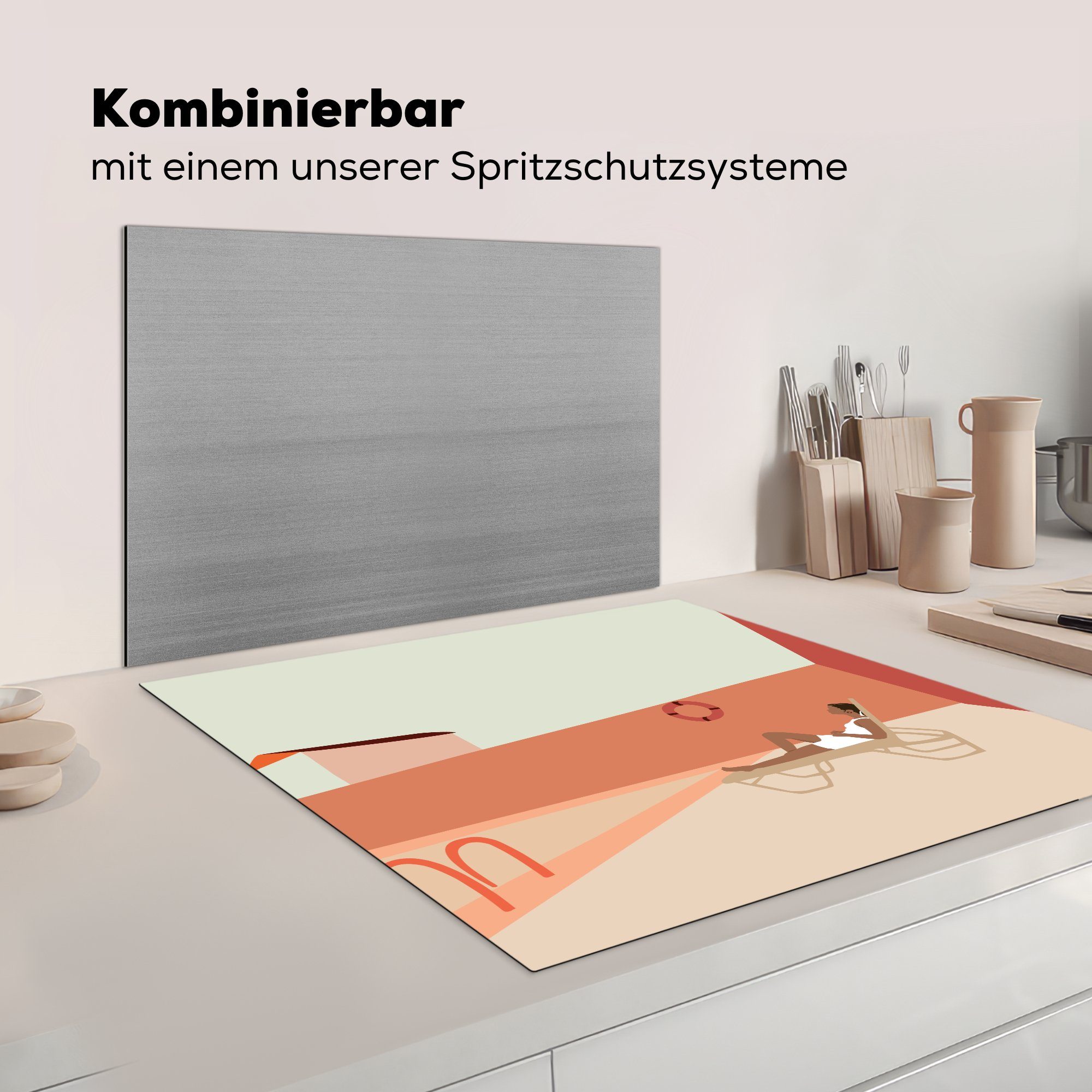 Arbeitsplatte Sommer, cm, 78x78 - (1 küche für Frau Ceranfeldabdeckung, - tlg), MuchoWow Vinyl, Herdblende-/Abdeckplatte Pool