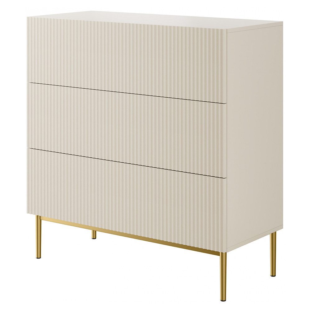 Lomadox Kommode NAVASOTA-141, 100 cm breit, kaschmir mit goldenen Beinen, 3 Schubladen