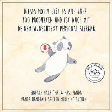 Mr. & Mrs. Panda Tragetasche Panda Handball spielen - Braun Pastell - Geschenk, Dankeschön, Jutebe (1-tlg), Lange Tragegriffe