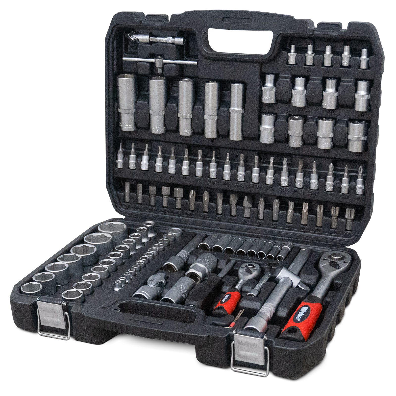 Weber GmbH Steckschlüssel Weber Steckschlüssel Satz mit Koffer 108-teilig Bit-Set (Set, 108 St), schwarz, mit Kunststoffkoffer, Steckschlüsselsatz