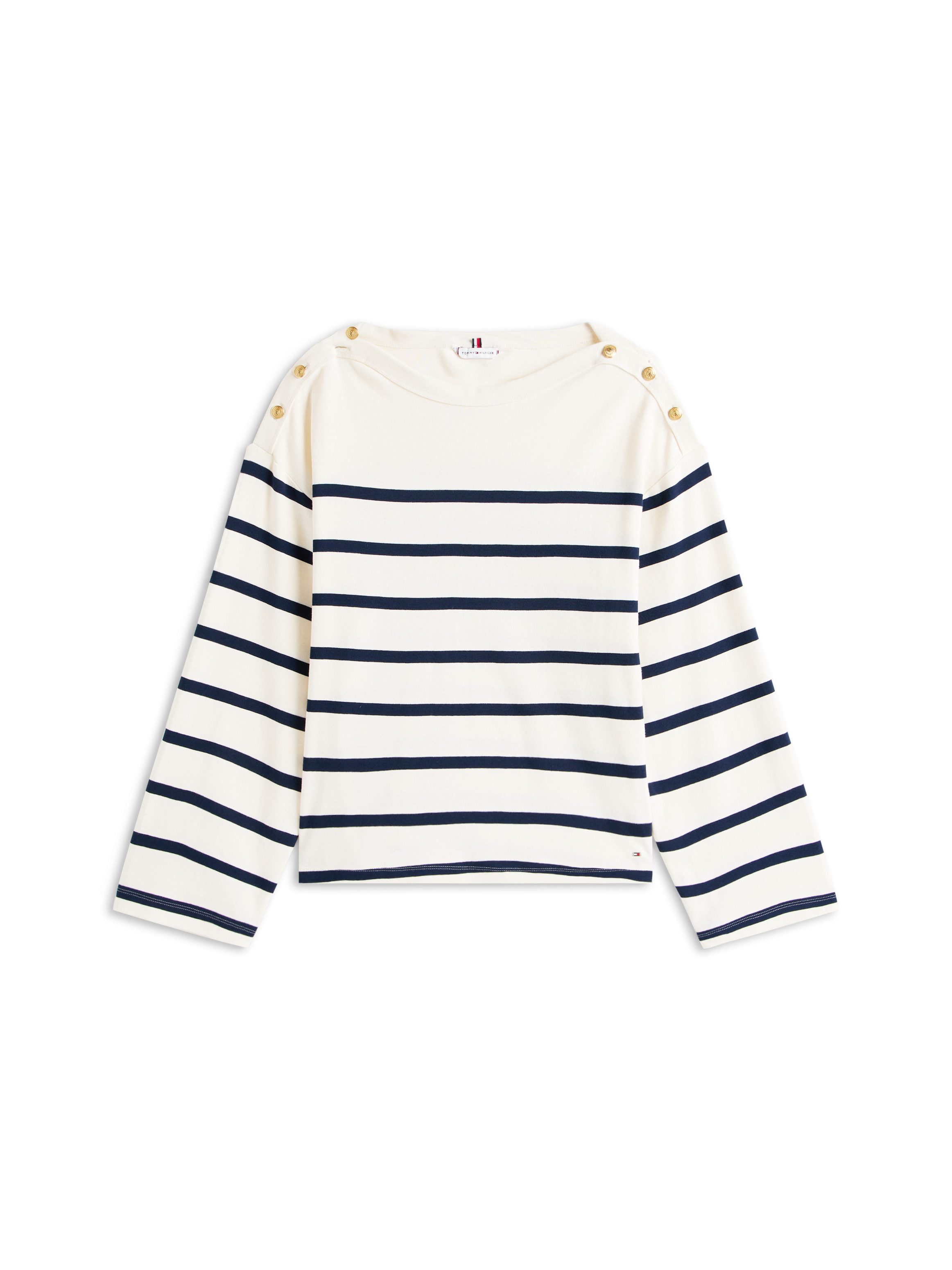 Tommy Hilfiger Langarmshirt LWK GOLD BUTTON BOAT-NK LS TEE mit goldfarbenen Knopf