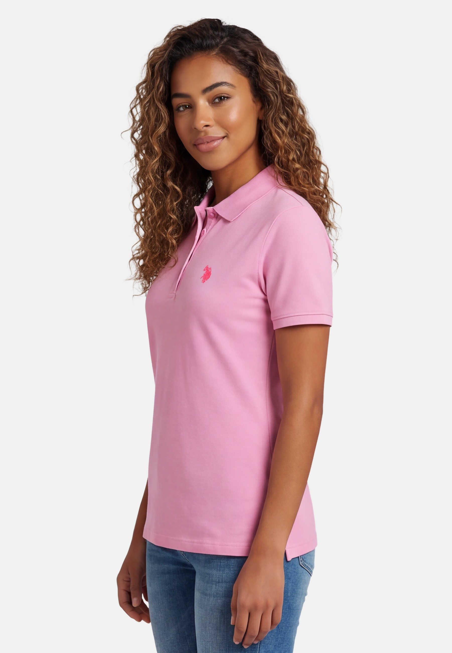 U.S. Polo Assn. Poloshirt USSiirena – Damen Classic Fit kurzarm mit Logo-Stickerei Mit Flachstrick-Kragen, Knopfleiste und elastischer Baumwollmischung