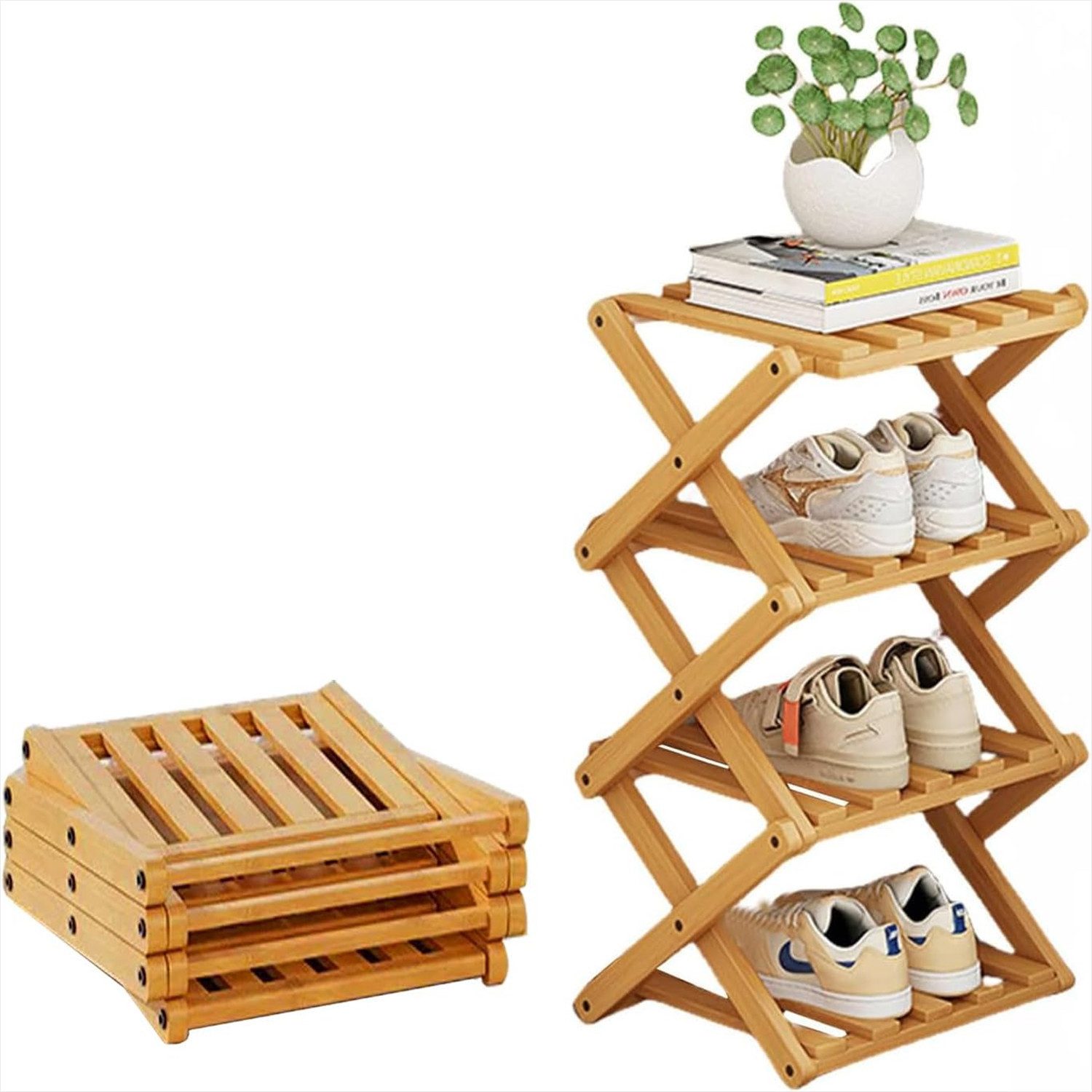 KingLux Schuhregal 4 Schichten Bambus Faltbare günstig online kaufen