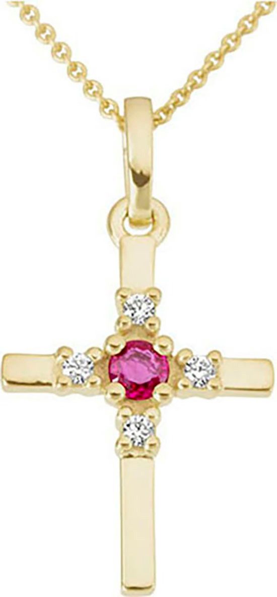 Firetti Kettenanhänger Schmuck Geschenk Gold 333 Halsschmuck Anhänger Kreuz, mit Brillanten - mit Rubin