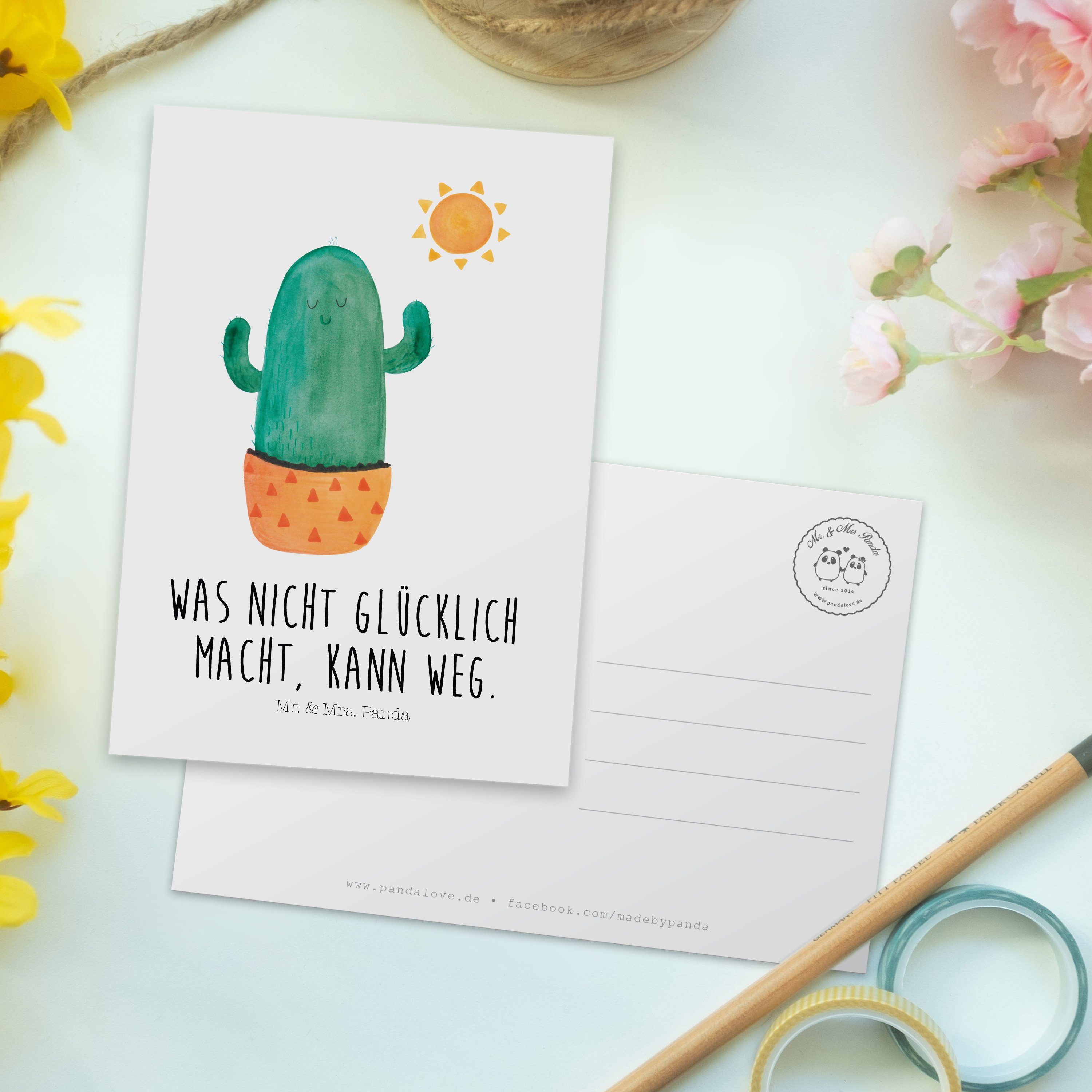Mr. & Mrs. Panda Postkarte Motivation, Kaktus Sonnenanbeter Dankeskarte, - Geschenk, Gebu - Weiß