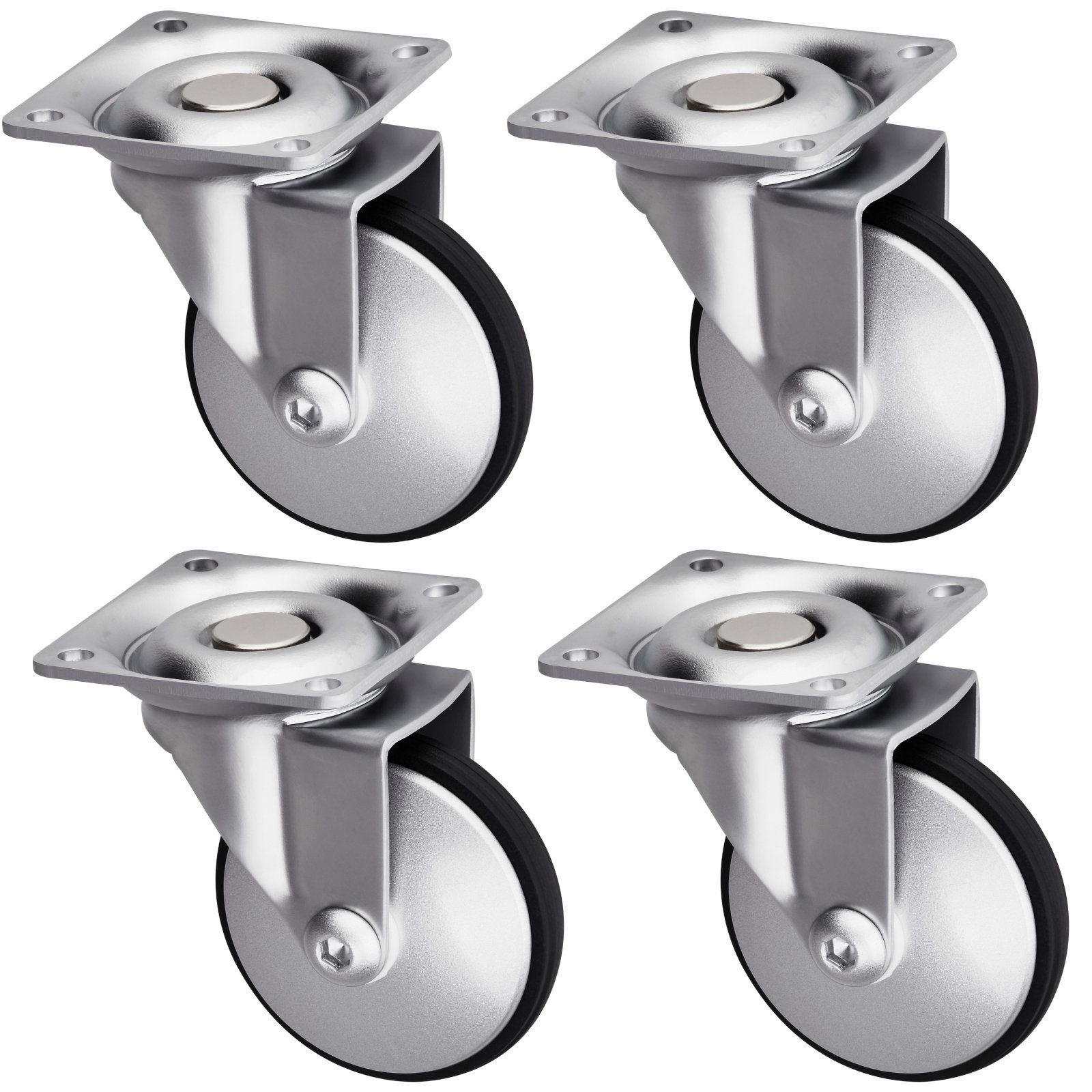 SO-TECH® Möbelrolle LINDAU Design Lenkrolle Ø 50 mm silber aus Stahl, (4-St), ohne Bremse (Feststeller), Tragkraft 30 kg / Rolle, 4 Stück