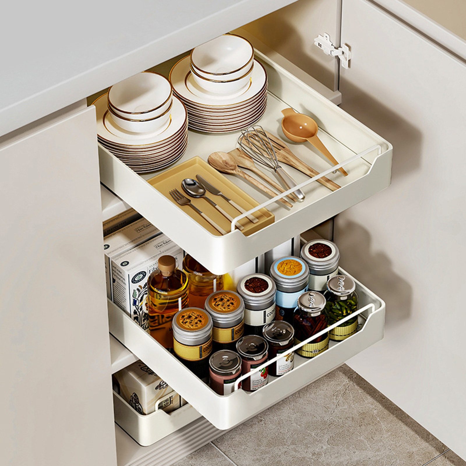 GarveeMore Küchenorganizer-Set Ausziehbarer Schrank-Organizer, ausziehbare Vorratsregale, Schubladen