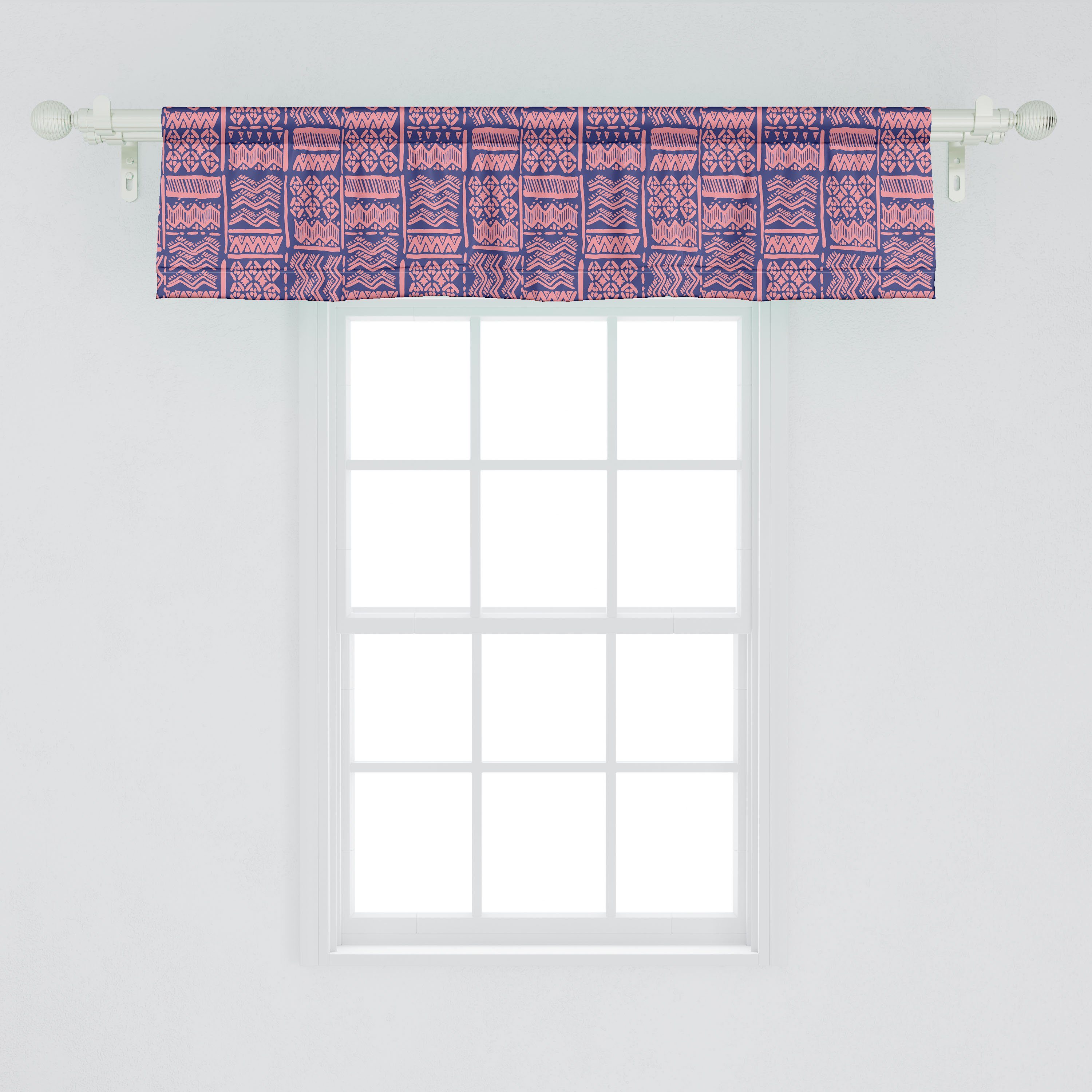 Scheibengardine Vorhang Volant für Küche Abakuhaus, Flecken und Stangentasche, Boho Dekor Linien Schlafzimmer gezeichnete Kunst Hand Microfaser, mit