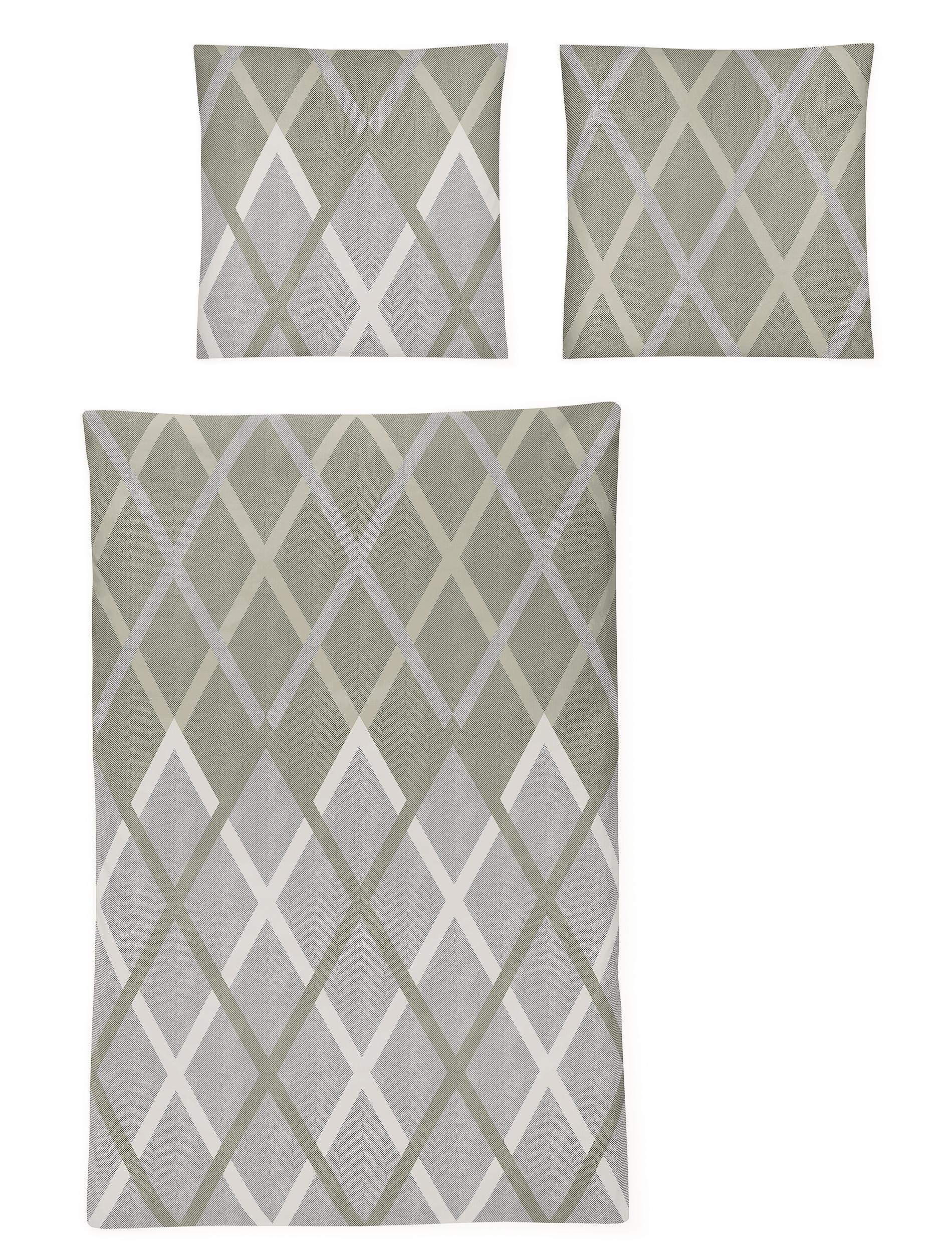 Irisette Bettwäsche Irisette Feinbiber Bettwäsche Koala 155x220 Rauten oliv creme grau, Feinbiber, 2 teilig