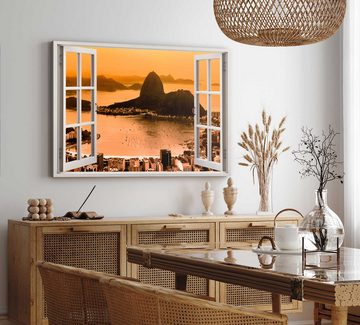 Sinus Art Leinwandbild Wandbild 120x80cm Fensterbild Brasilien Rio de Janeiro Bucht Meer rote, (1 St)