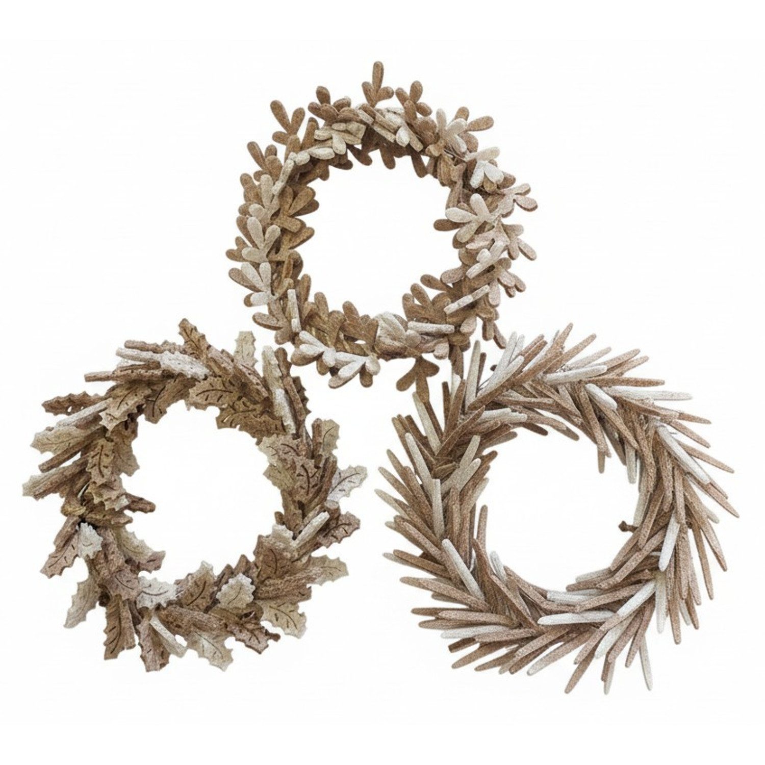 Macosa Home Dekokranz Filzkränze 3er Set Beige Braun Kleine Dekokränze Ø 10 cm, Aufhängeschlaufen –Blatt-, Zweig- und Blütenmotive