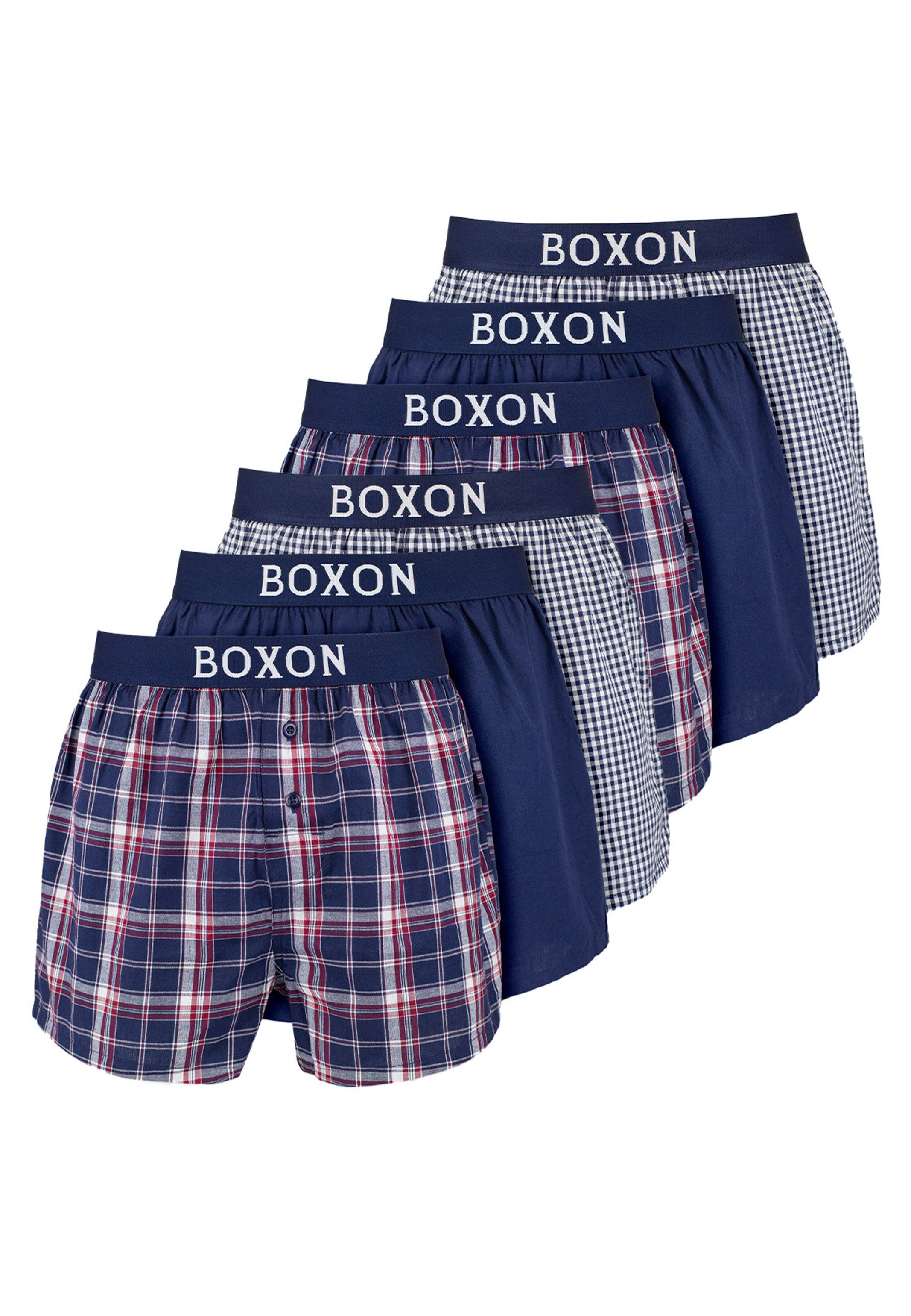 BOXON Boxershorts 6er Pack Web (Spar-Set, 6-St) Boxershorts - Baumwolle - Mit Eingriff - Softer Gummibund Blau