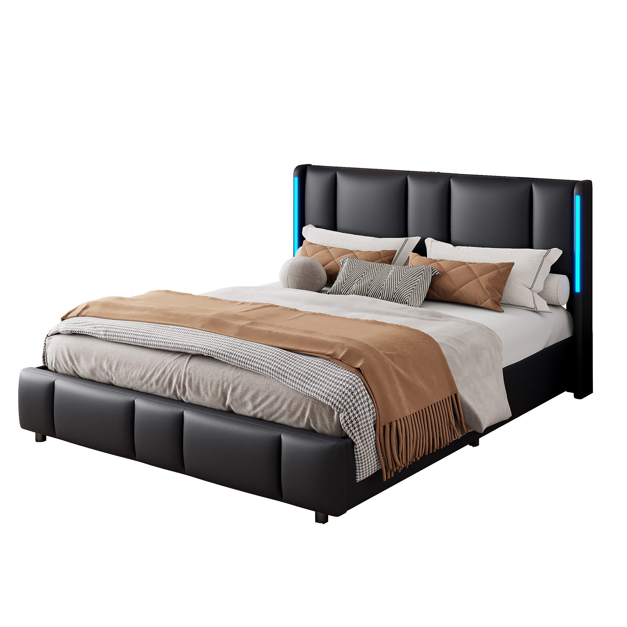 FUROKOY Stauraumbett Doppelbett Polsterbett mit Lattenrost günstig online kaufen