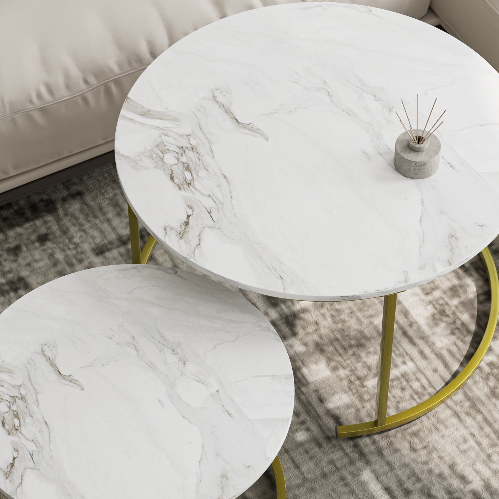 HEYZOEY Couchtisch Couchtisch Rund 2er Set, Wohnzimmertisch Gold Metall, Ma günstig online kaufen