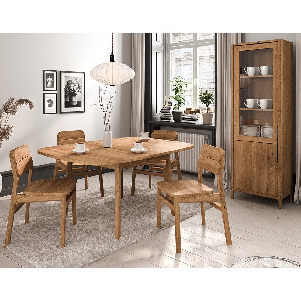 Lomadox Esszimmer-Set THORNBURY-165, (Spar-Set, 6-St., Esstisch Стулья Vitrine), Esszimmermöbel, ausziehbarer Esstisch 110x90cm, Wildeiche massiv geölt