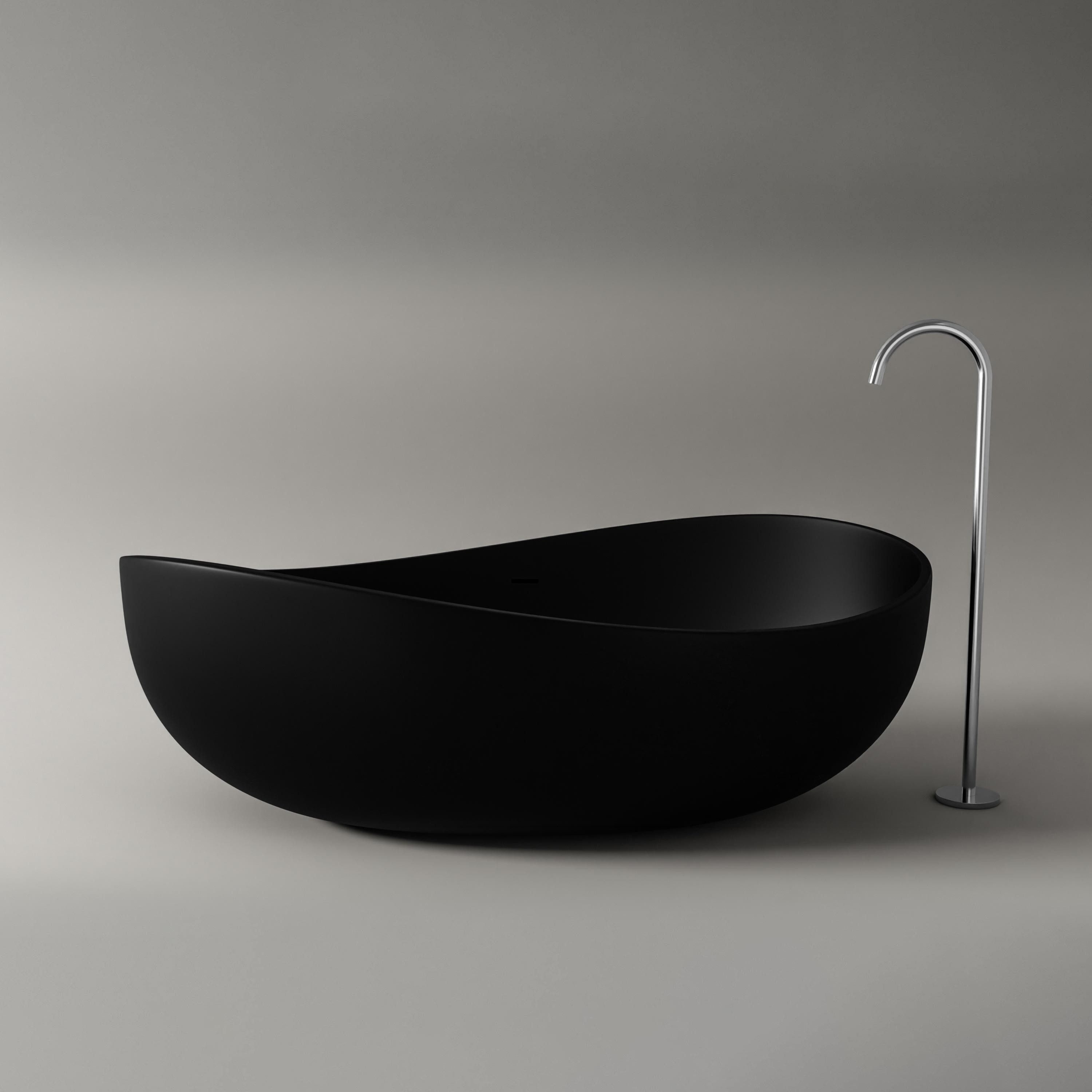 Bernstein Badewanne WAVE STONE 180 x 110 cm, Freistehende Badewanne Mineralguss schwarz matt Wellenform