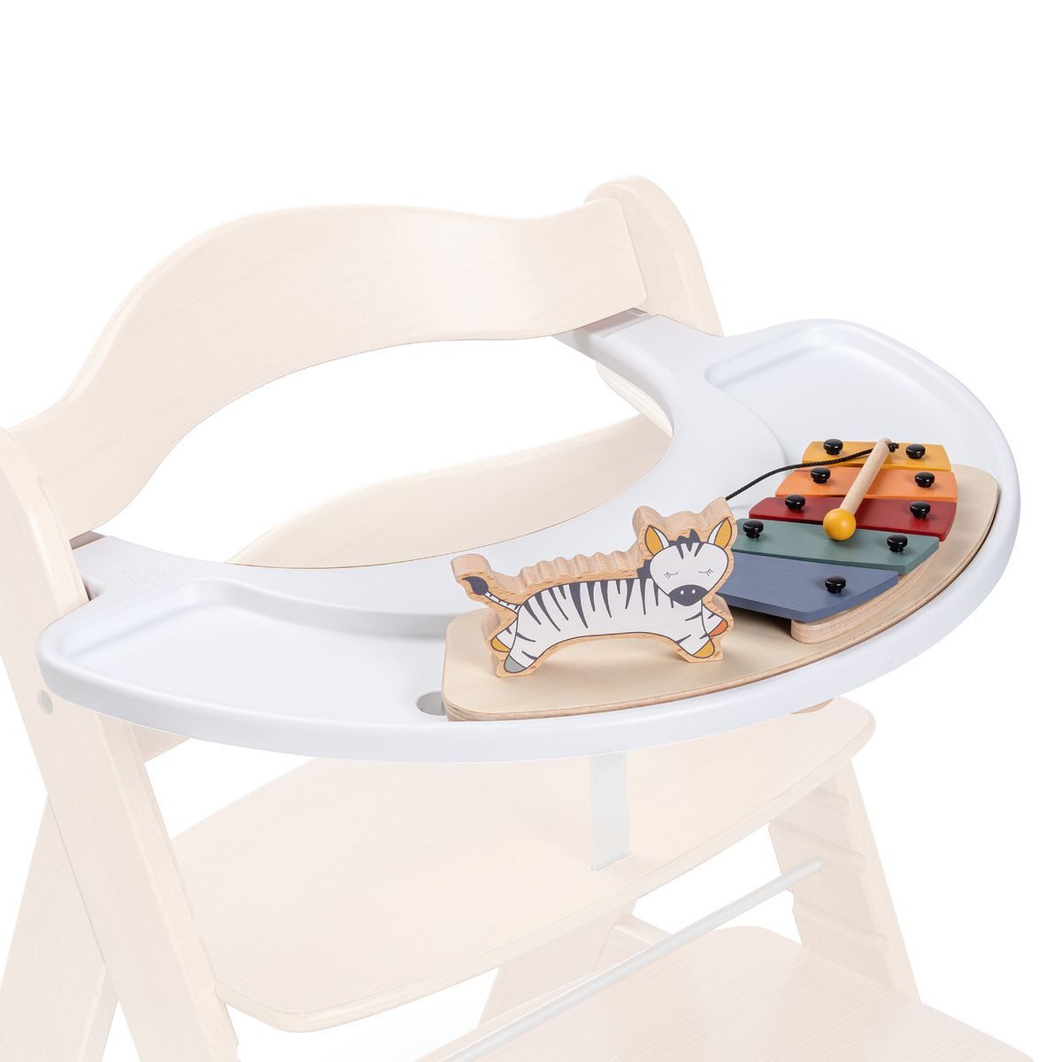 Hauck Hochstuhltablett Play Tray Set Music (inkl. Basis) - Xylophon Zebra, Holz, Klick Spielbrett mit Musikspiel für Alpha+ & Beta Hochstuhl