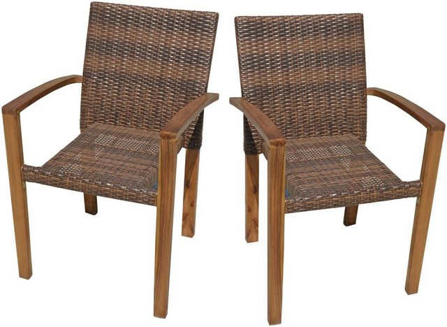GARDEN PLEASURE Gartenstuhl TOPEKA, (2er Set), Akazie/Polyrattan, stapelbar, coffee