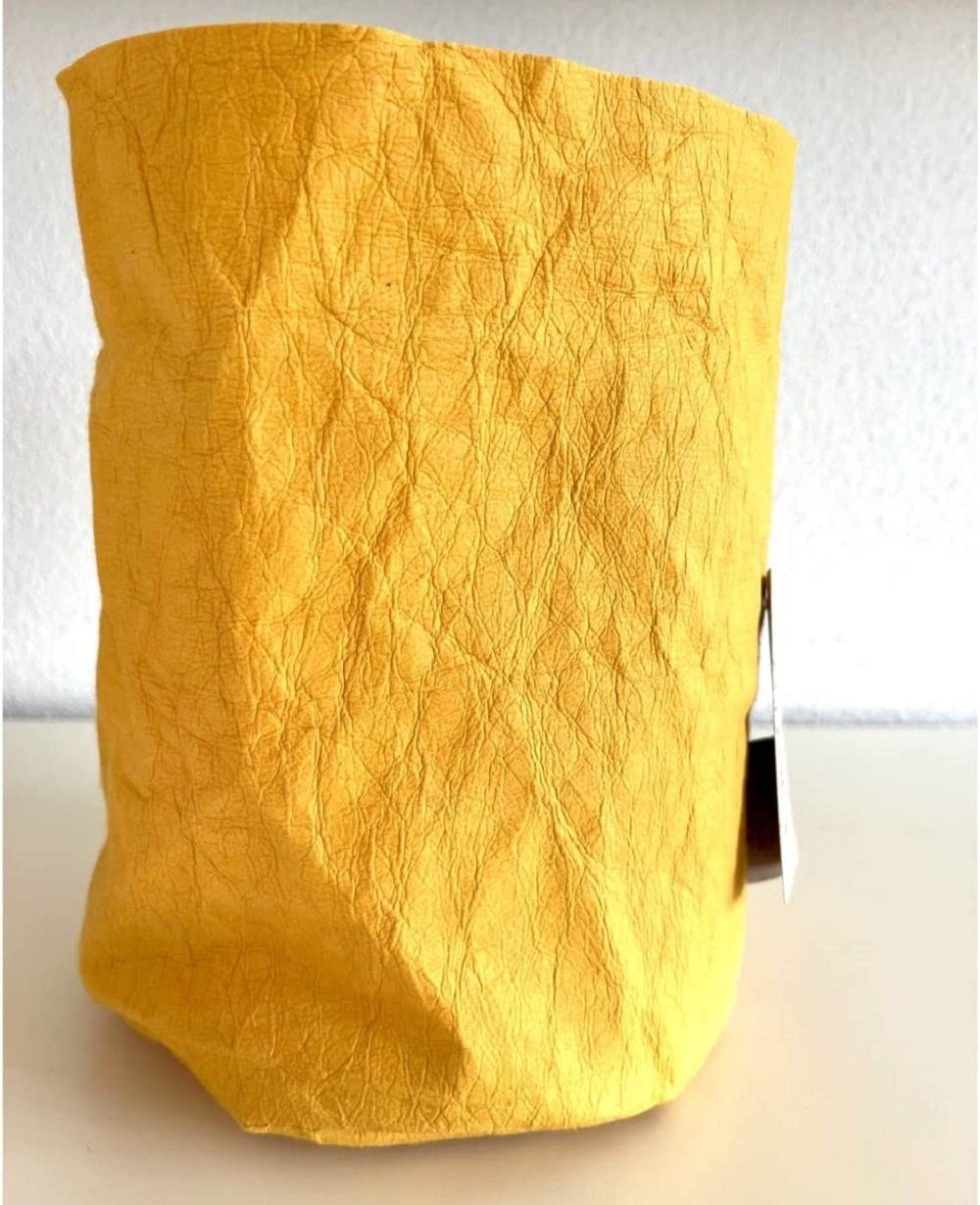 Papyr, Papier Brotkorb Style waschbarem Krempelkorb hergestellt wie Lederoptik & NATURMATERIAL aus papyr®, Leder, L ist sieht AUS aber aus safran/gelb Trend ZELLULOSE rund LK nachhaltigem