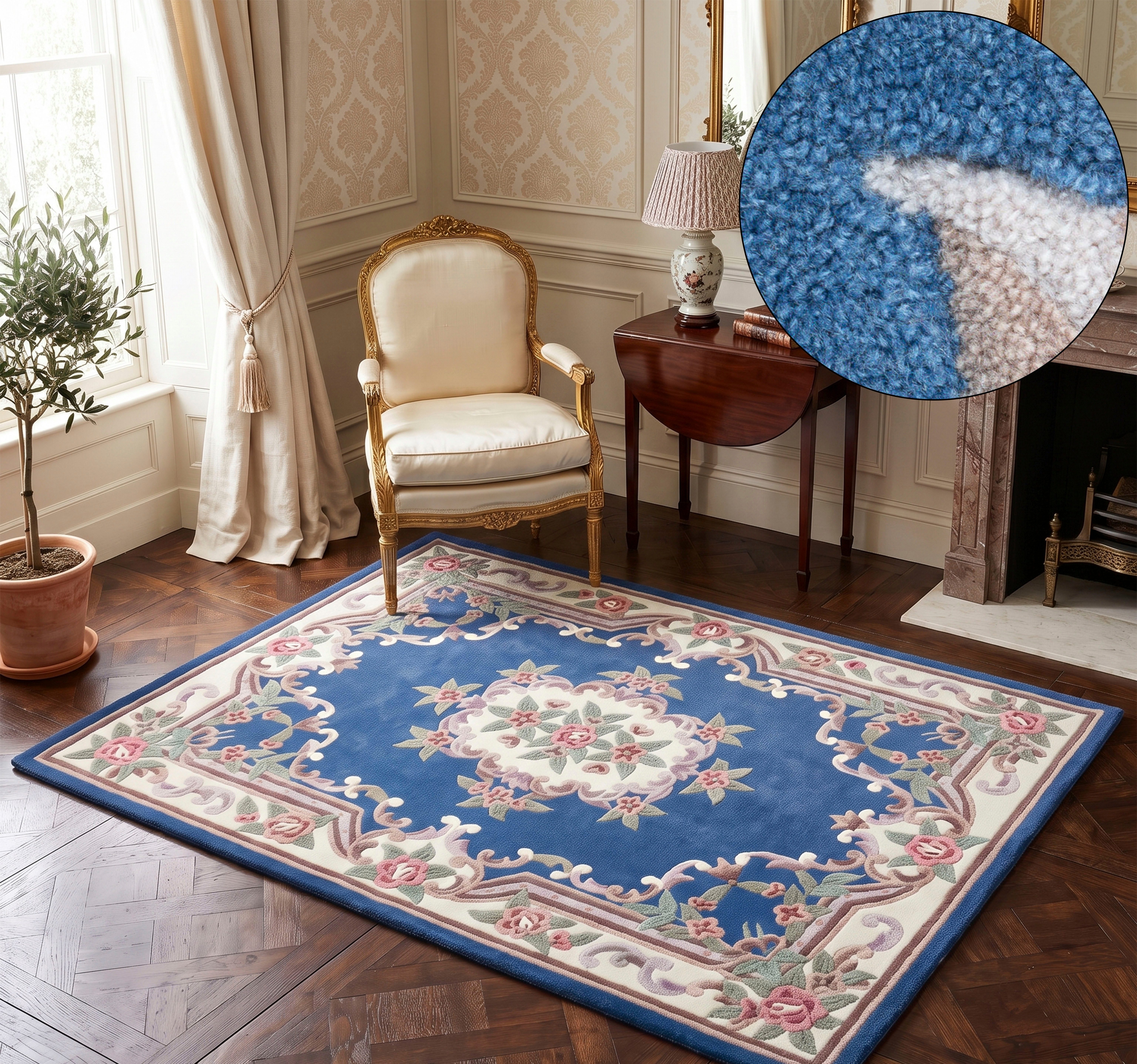 THEKO Teppich Ming, handgetuftet, rechteckig, Höhe: 14 mm, Pastell-Farben, florales Design, auch in oval & rund, Wohnzimmer