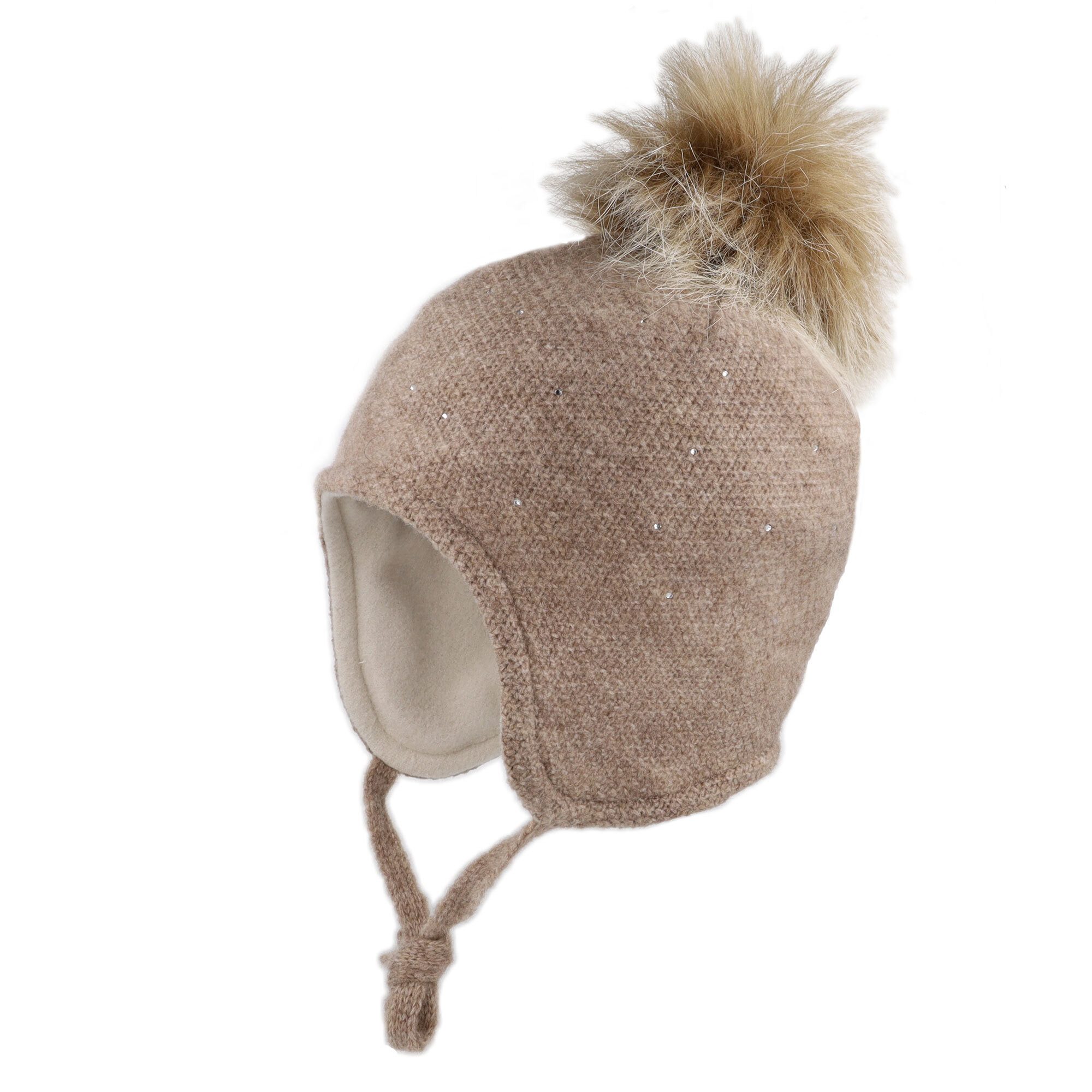 MAXIMO Strickmütze MINI GIRL-Inkamütze, Strass Pompon, Vollfutter,Bindeband (1-St)
