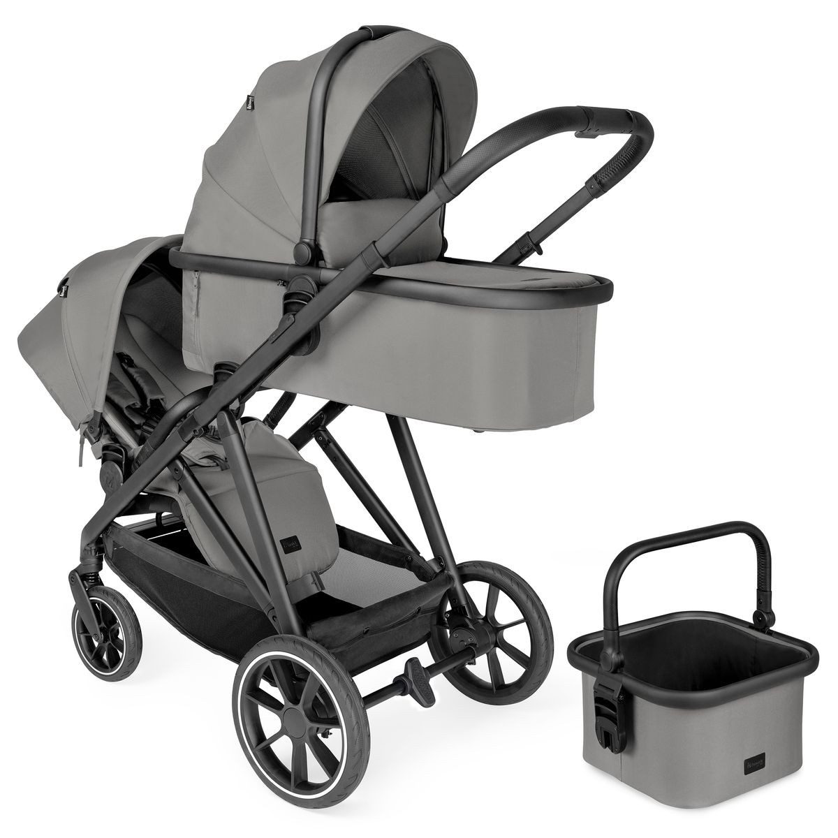 Hauck Kombi-Kinderwagen Grow N Care Set - Dark Grey, Geschwisterwagen Zwillingswagen ab Geburt mit Babywanne & Sportsitz