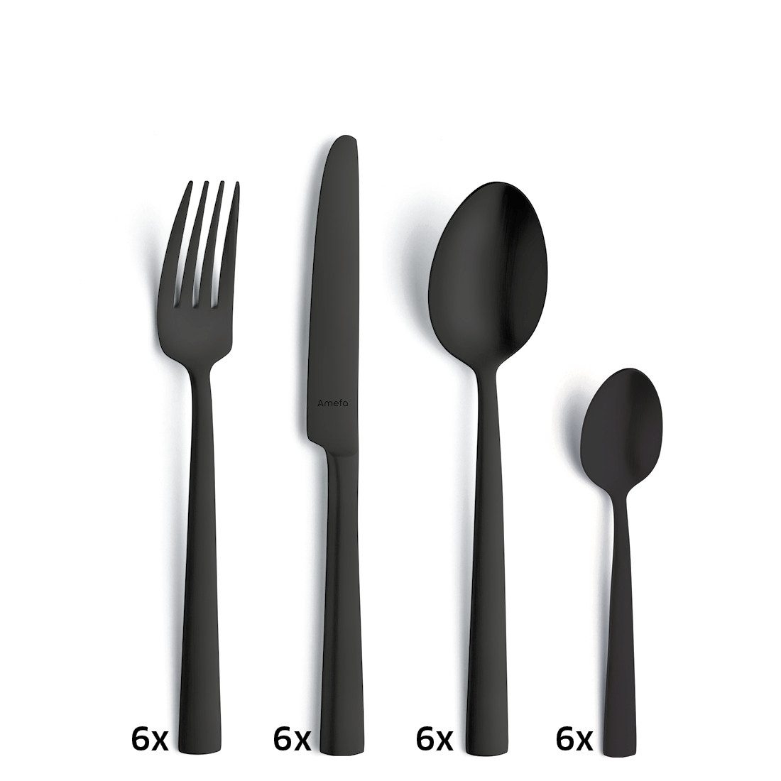 Amefa Besteck-Set VENTURA (24-tlg), 6 Personen, Edelstahl Rostfrei 18/10, Handreinigung empfohlen, schwarzfarbender PVD Veredelung, mattiert