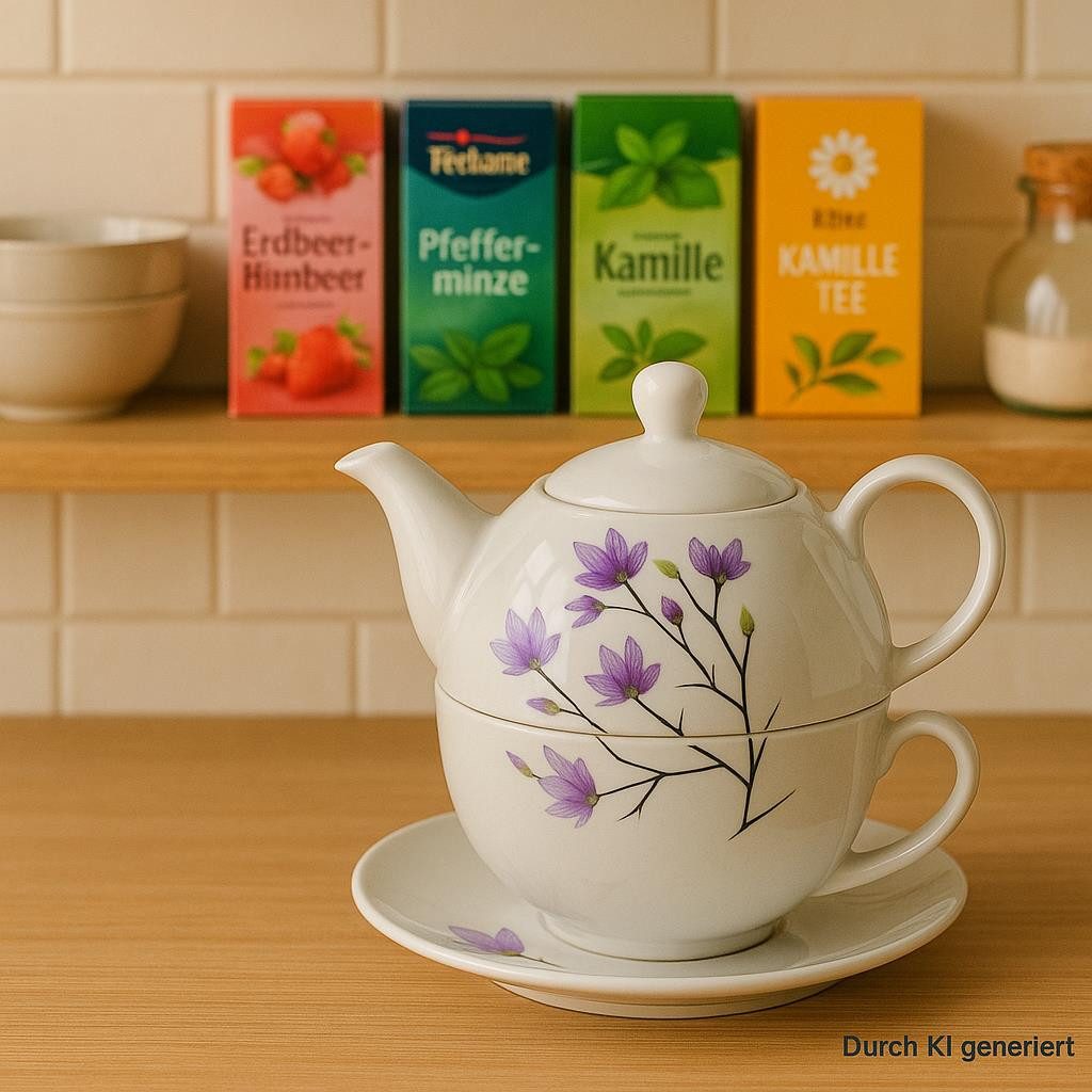 Dekohelden24 Teekanne Teekannen in verschiedenen Varianten, (Tea-for-One), Floral, kompaktes Set, dekorativ und funktional
