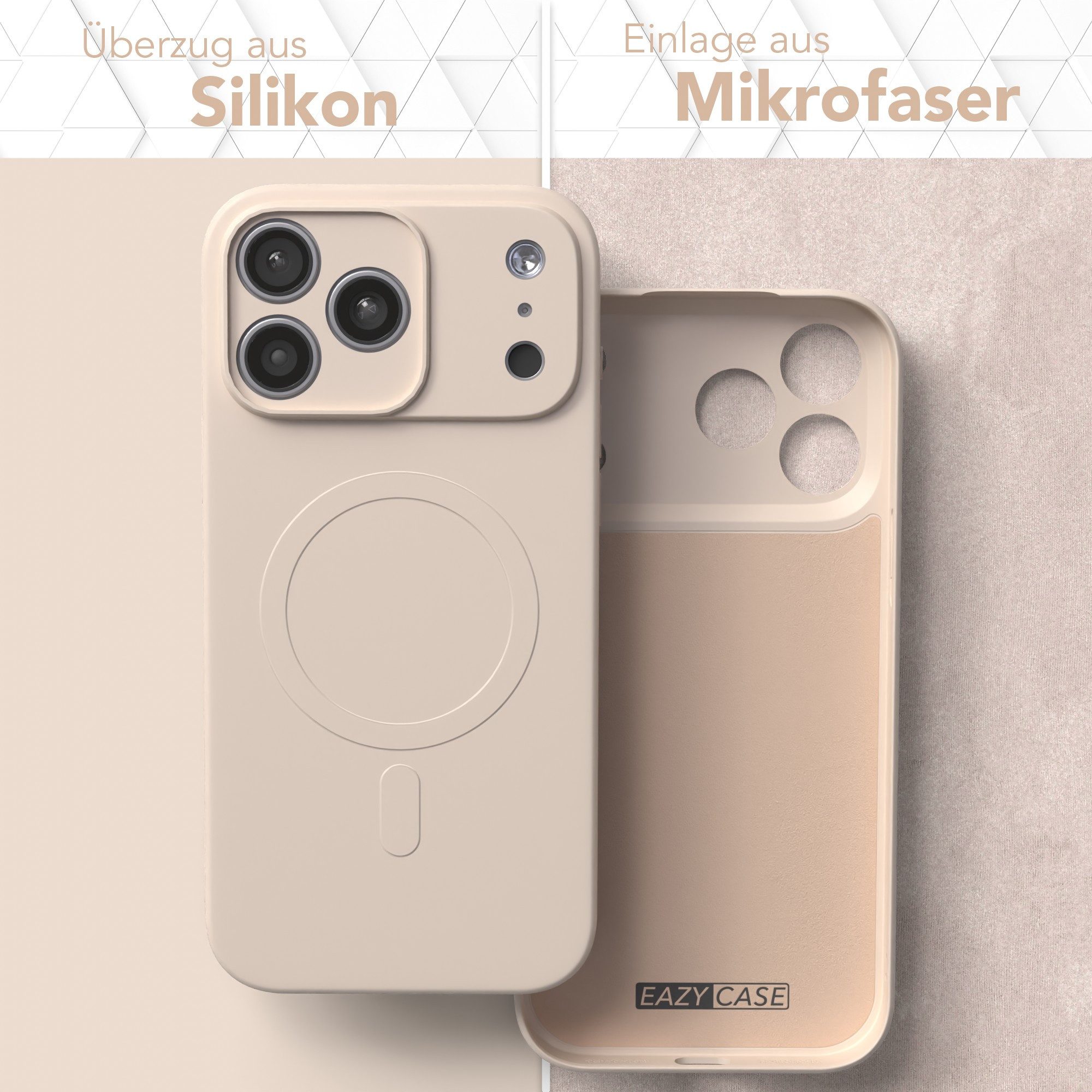 EAZY CASE Handyhülle für Apple iPhone 17 Pro Max Hülle Silikon 6,9 Zoll, Schutzcase mit MagSafe Slimcover Silikonschutzhülle elastisch Taupe
