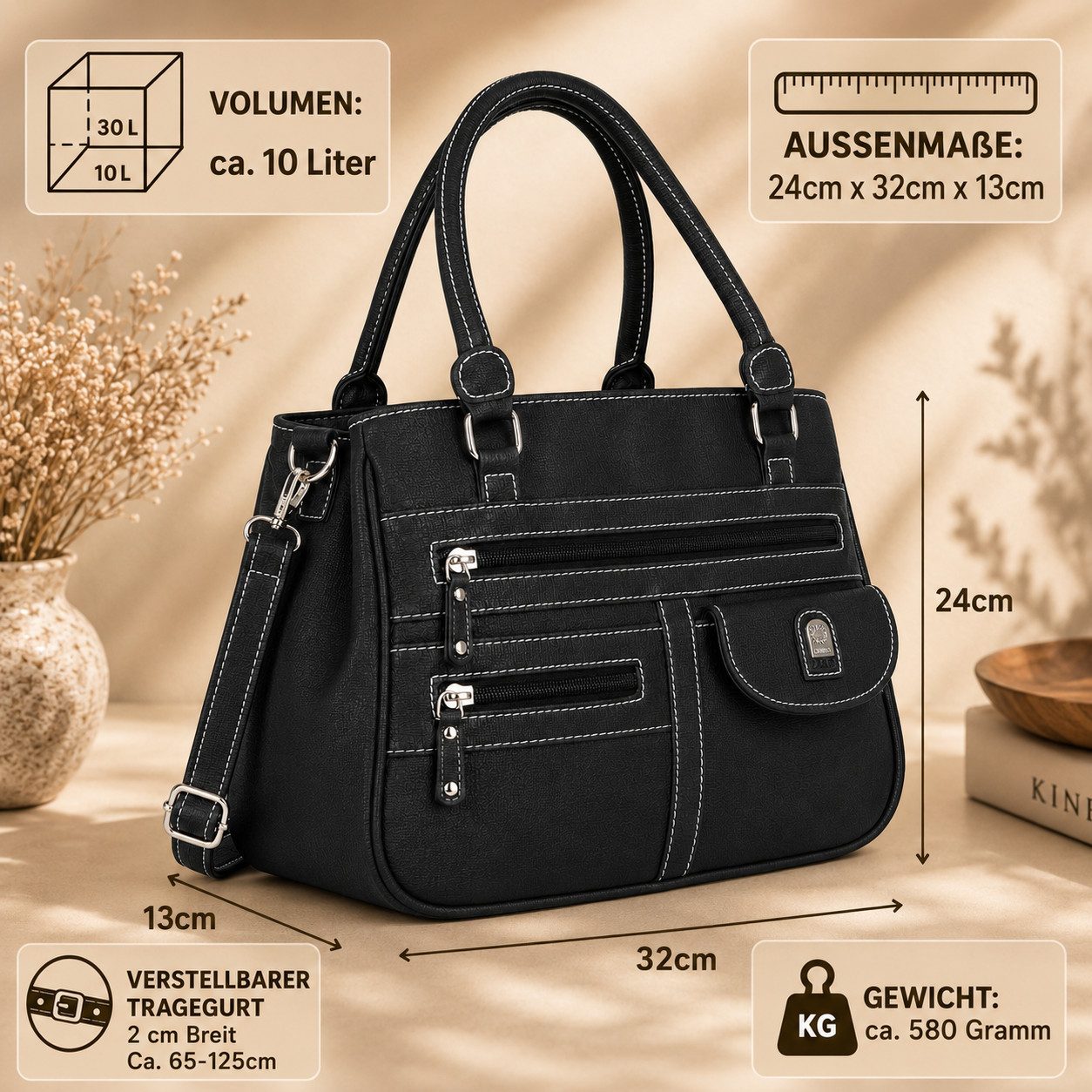 EAAKIE Umhängetasche Damen Tasche Schultertasche Umhängetasche Leder Optik Handtasche, als Schultertasche, Umhängetasche tragbar – Bild 3 von 5