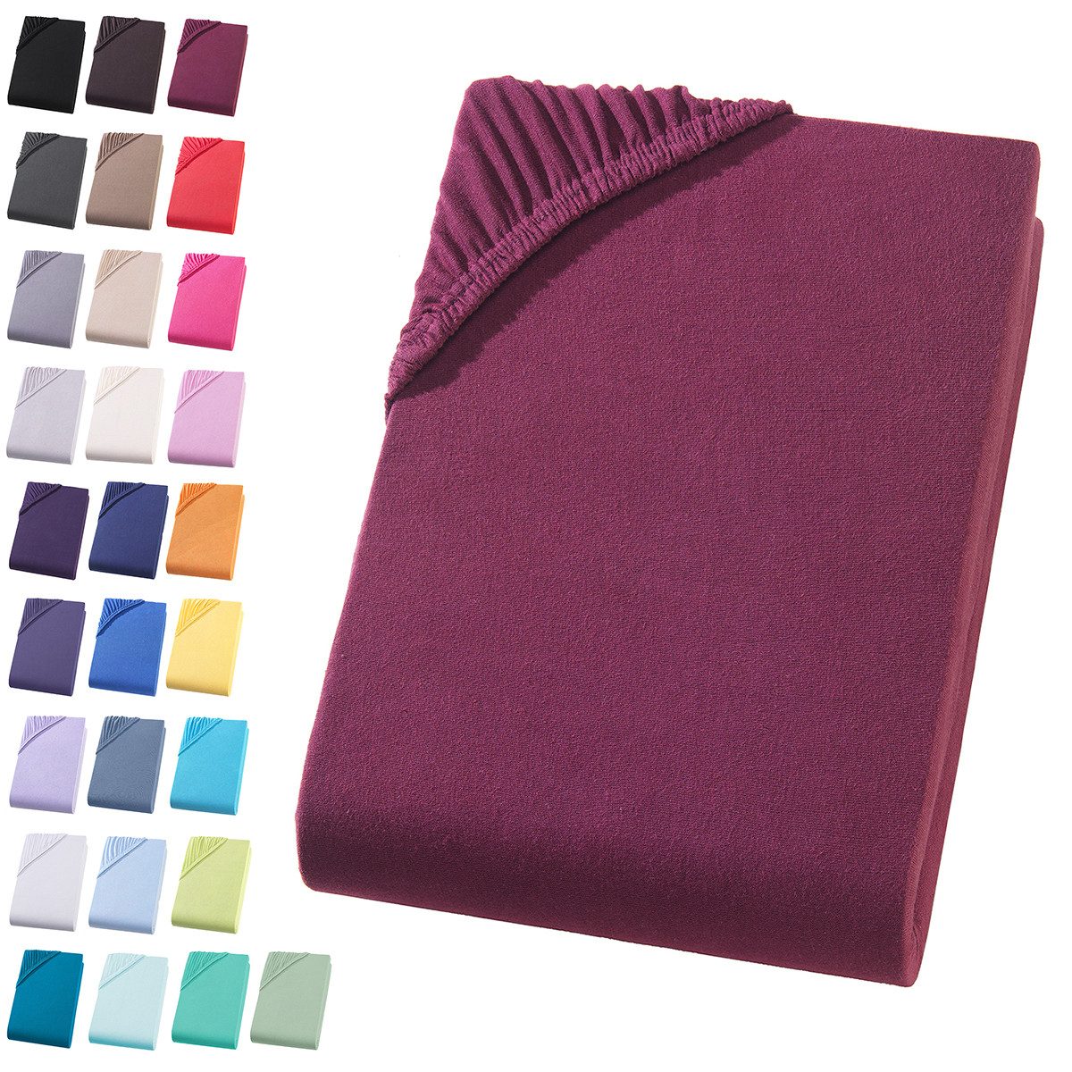 Visaggio Spannbettlaken Jersey aus 100% Baumwolle Spannbetttuch Bettlaken, Jersey, Gummizug: rundum, Spannbettlaken, für Matratzenhöhen bis 22 cm, Steghöhe 30 cm