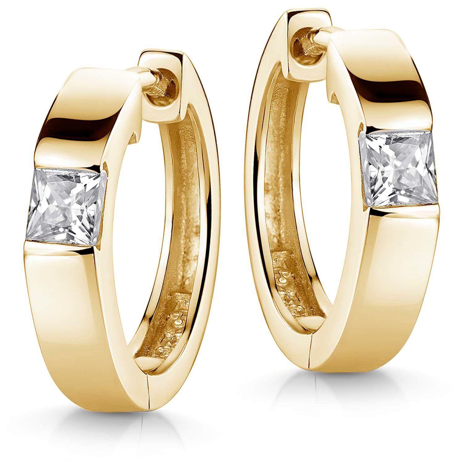 Materia Paar Creolen Damen Gelbgold Zirkonia Weiß Ø17mm SO-432, Sterlingsilber, vergoldet