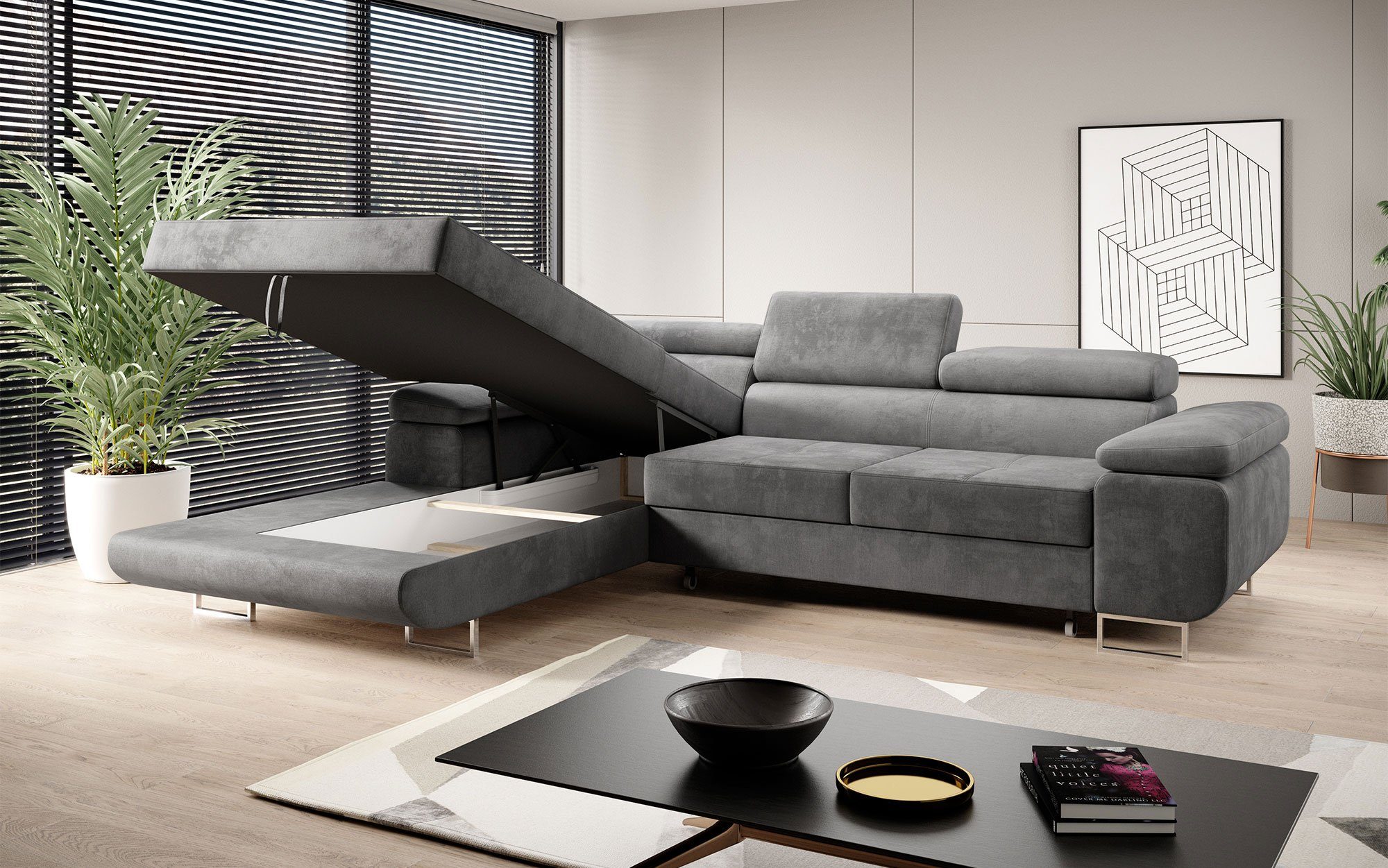Schlaf- Sofa Design Designer Calvera Sofa Baidani Klappfunktion, mit Grau modernes und