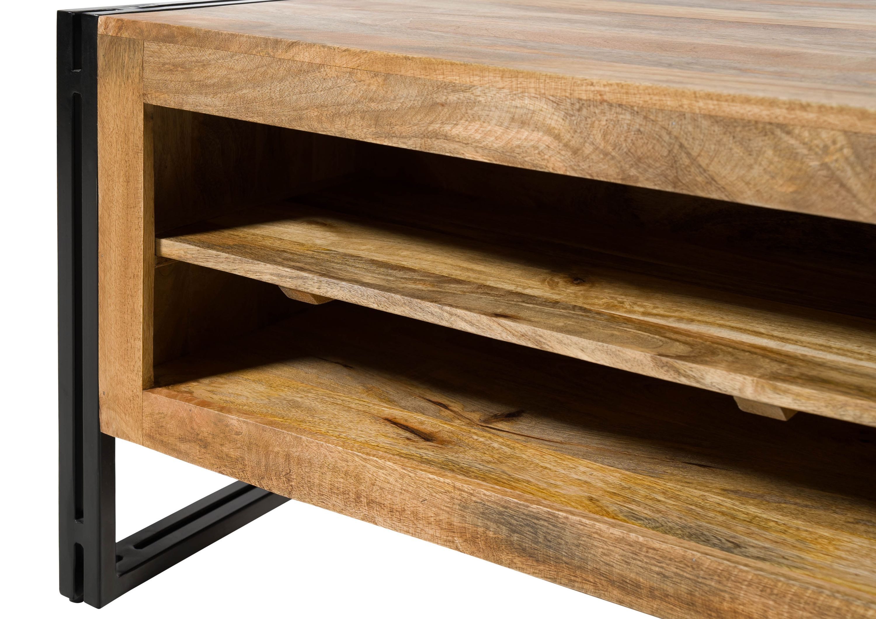 Massivmoebel24 Couchtisch BLACKBURN (Massivholz, Massivholztisch), Mango 120x70x50 natur lackiert / Metall schwarz BLACKBURN #103