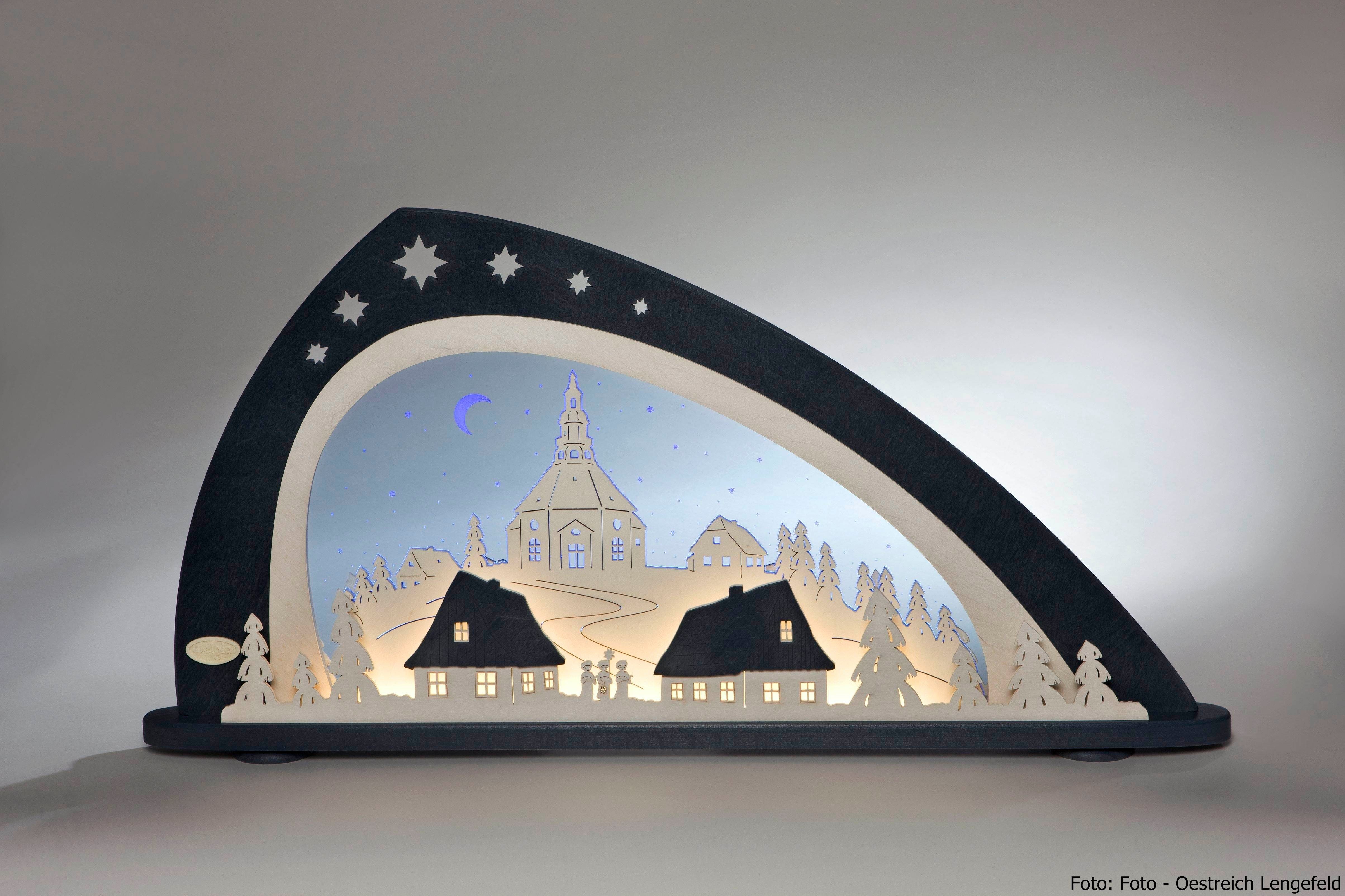 NEU Weigla Motivleuchte Länge LED Kirche ca 66cm Seiffener Lichterbogen